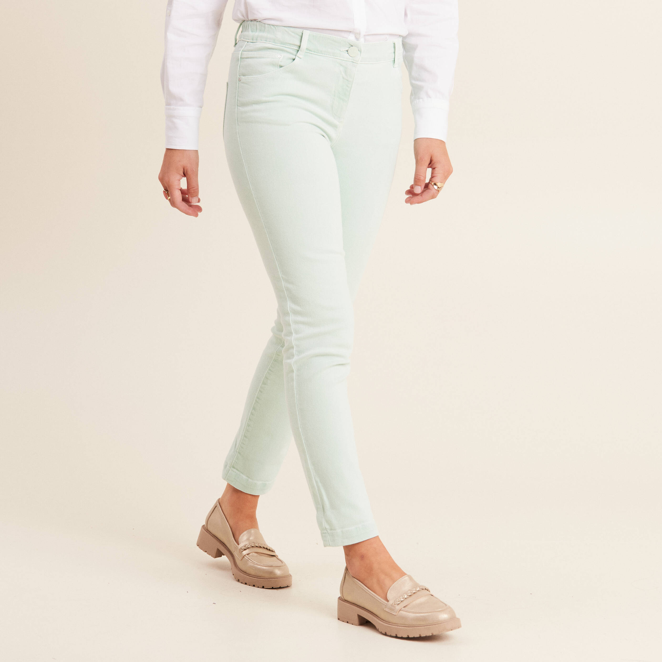 jean ajuste 78eme 5 poches vert clair femme Jean ajusté 7/8ème 5 poches vert clair femme