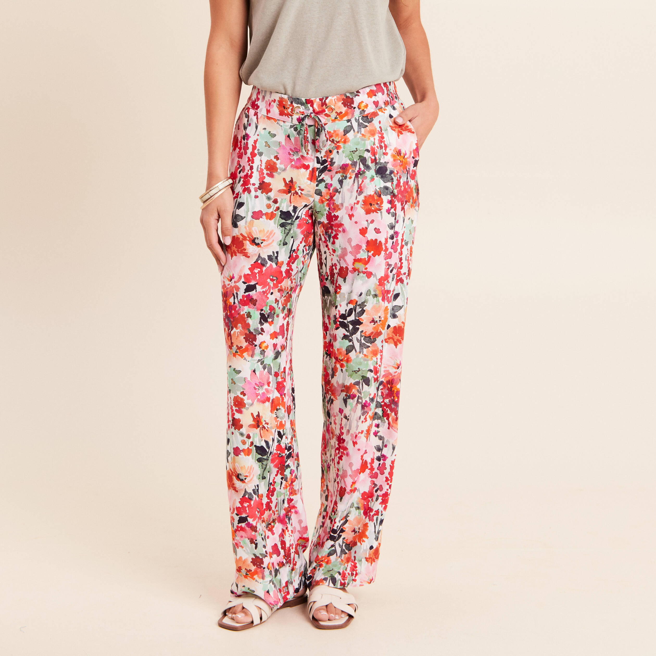 Pantalon large taille standard multicolore femme
