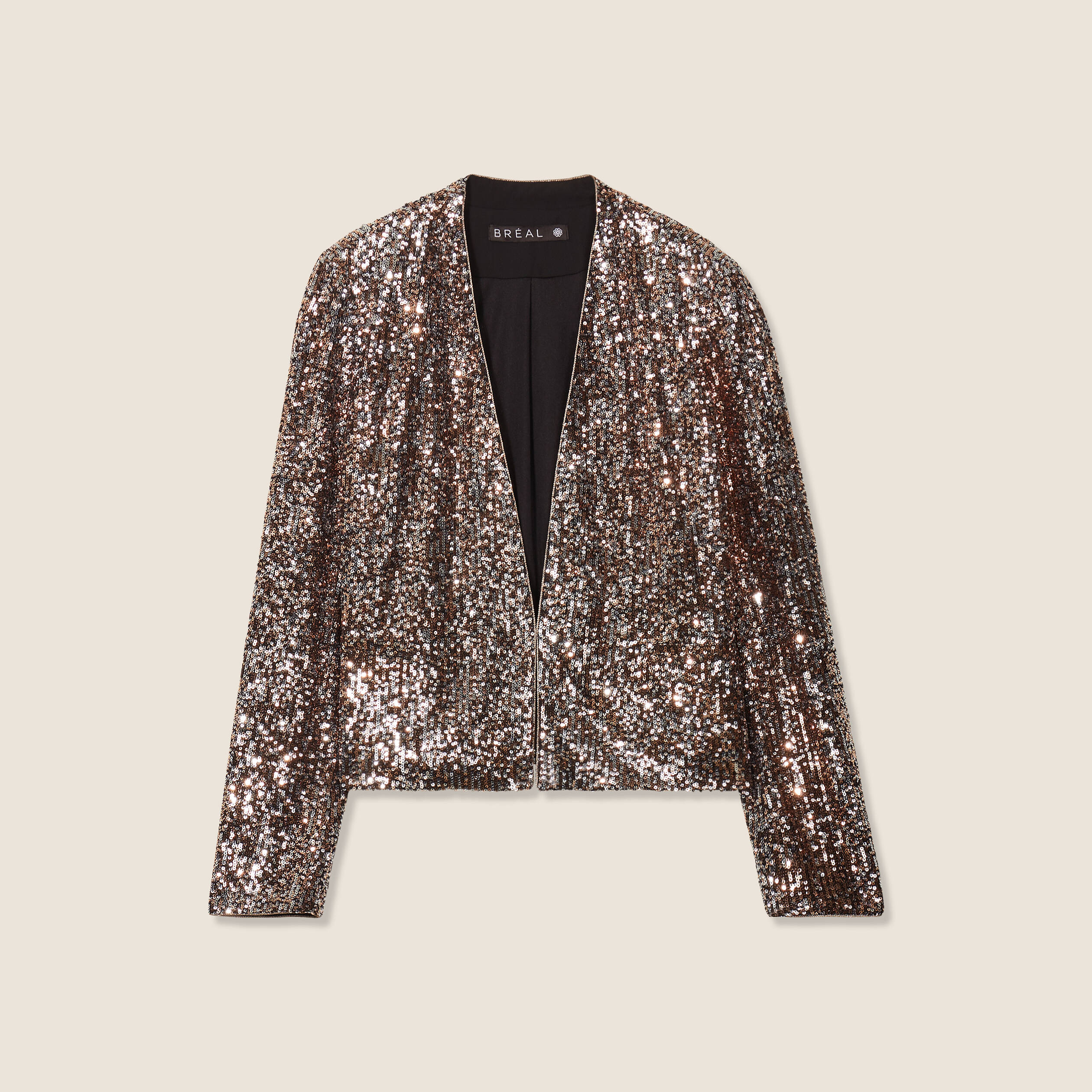 Veste col ch&acirc;le avec sequins couleur cuivre femme