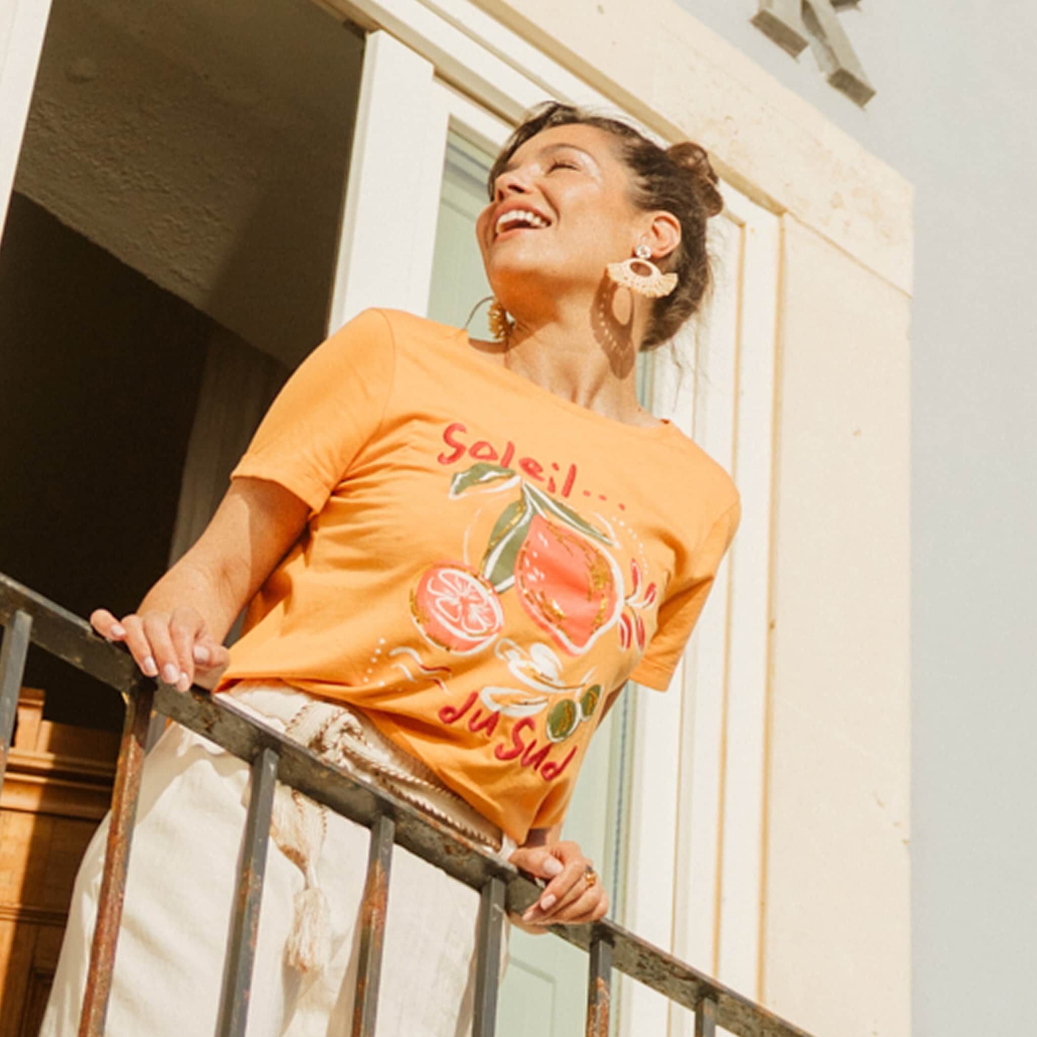 t shirt manches courtes orange clair femme T-shirt manches courtes orange clair femme
