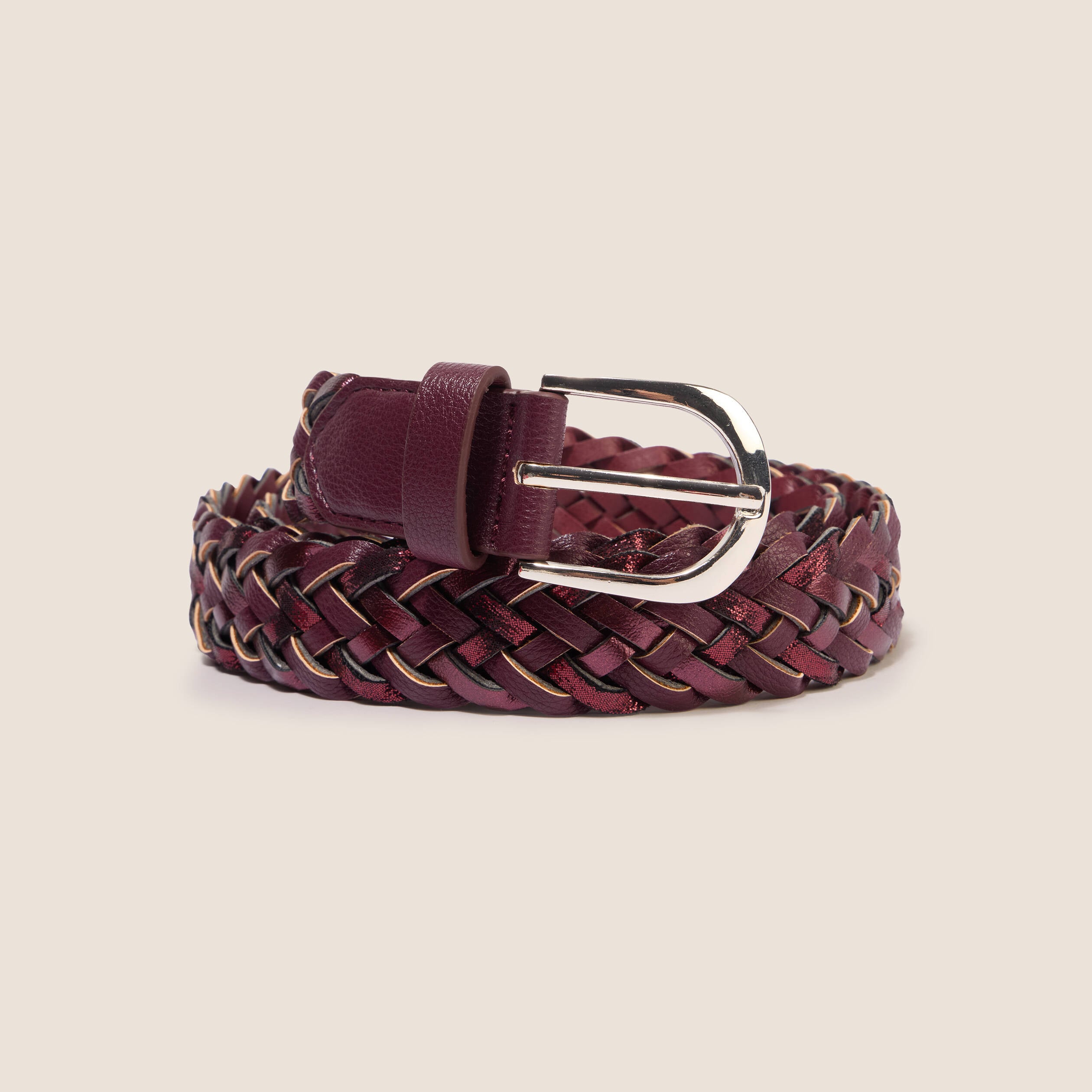 Ceinture tress&eacute;e iris&eacute;e prune femme