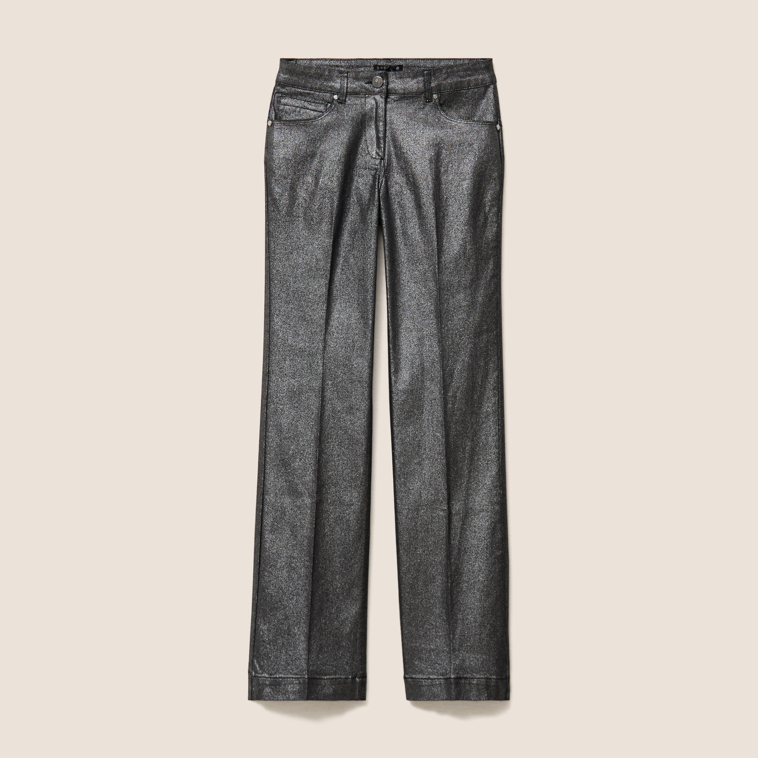Pantalon enduit coupe large couleur argent femme