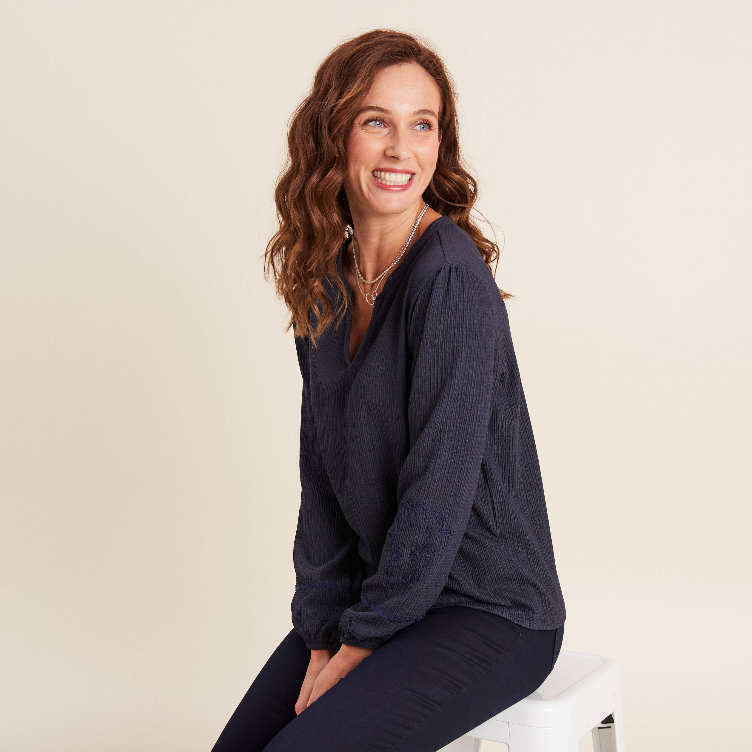 blouse manches longues bleu fonce femme Blouse manches longues bleu foncé femme