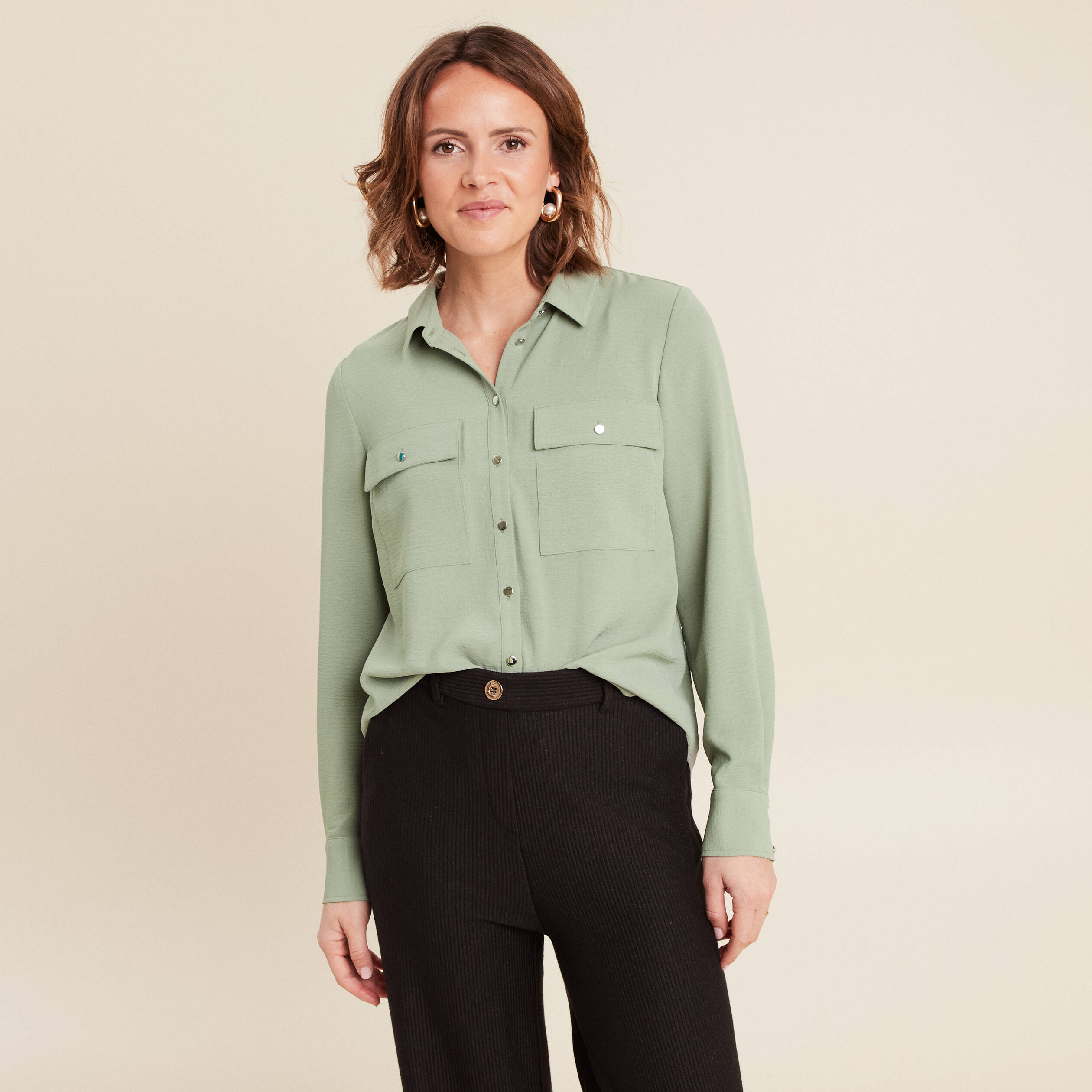 chemise manches longues vert clair femme Chemise manches longues vert clair femme