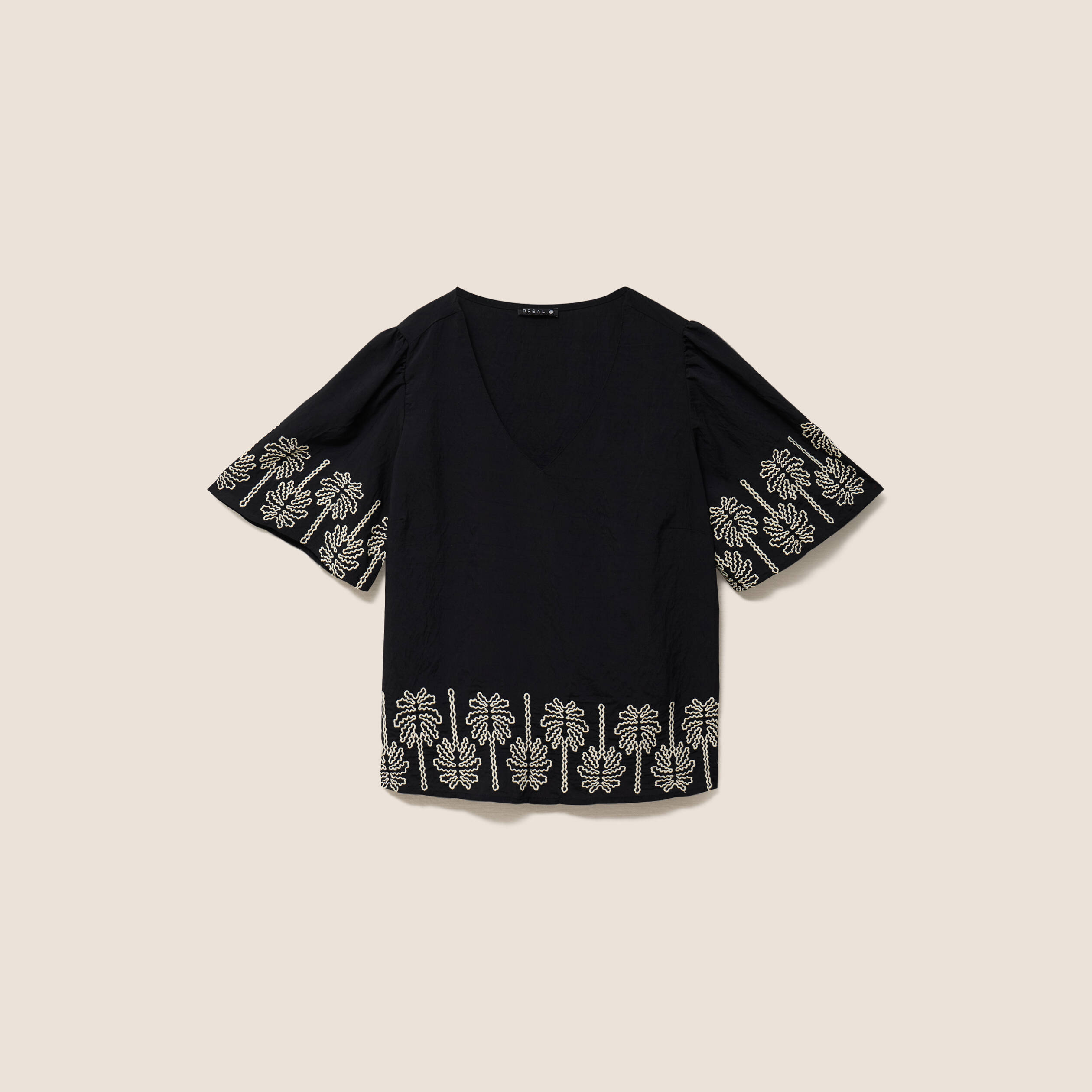 Blouse droite courte manches coudes noir femme