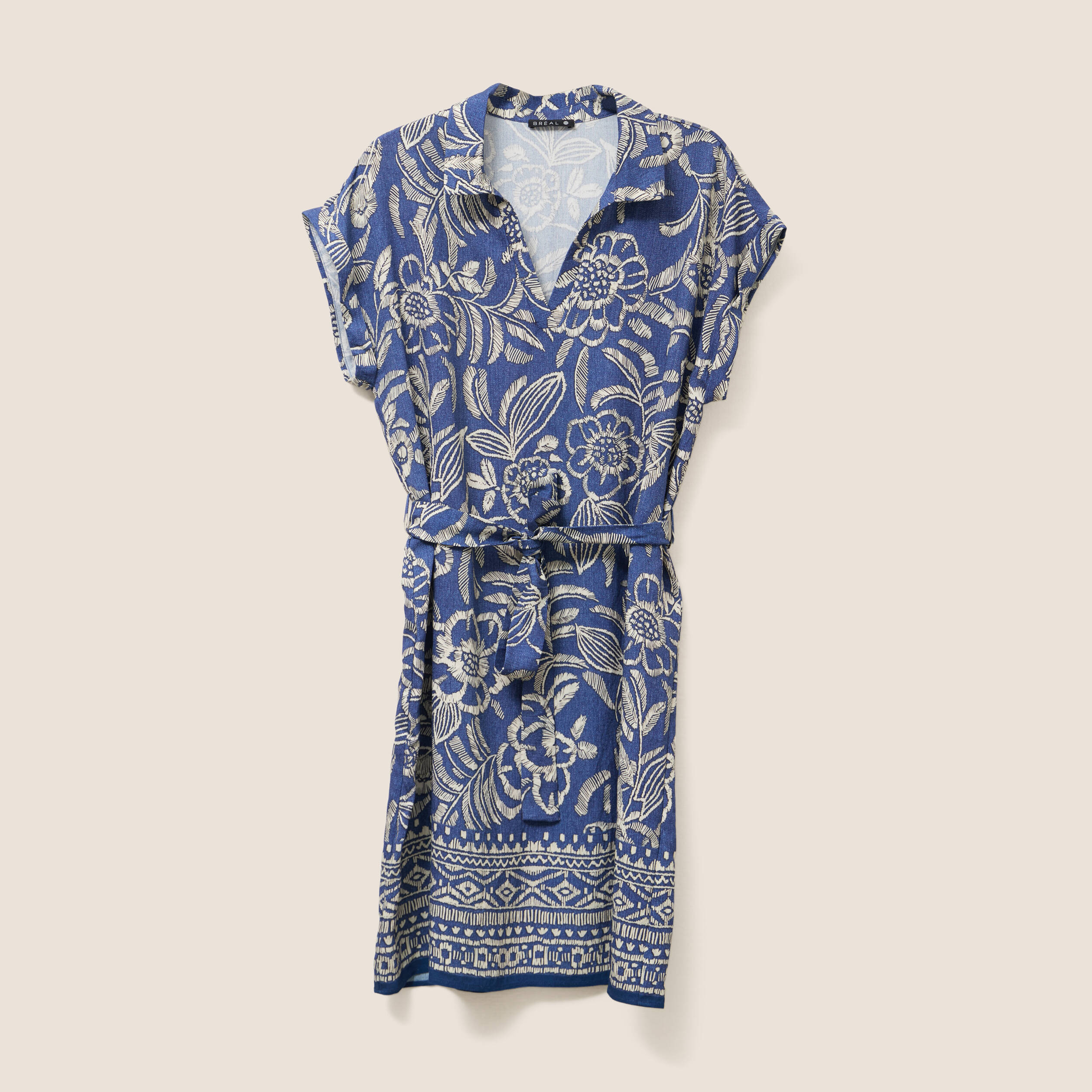 Robe droite courte manches courtes bleu femme