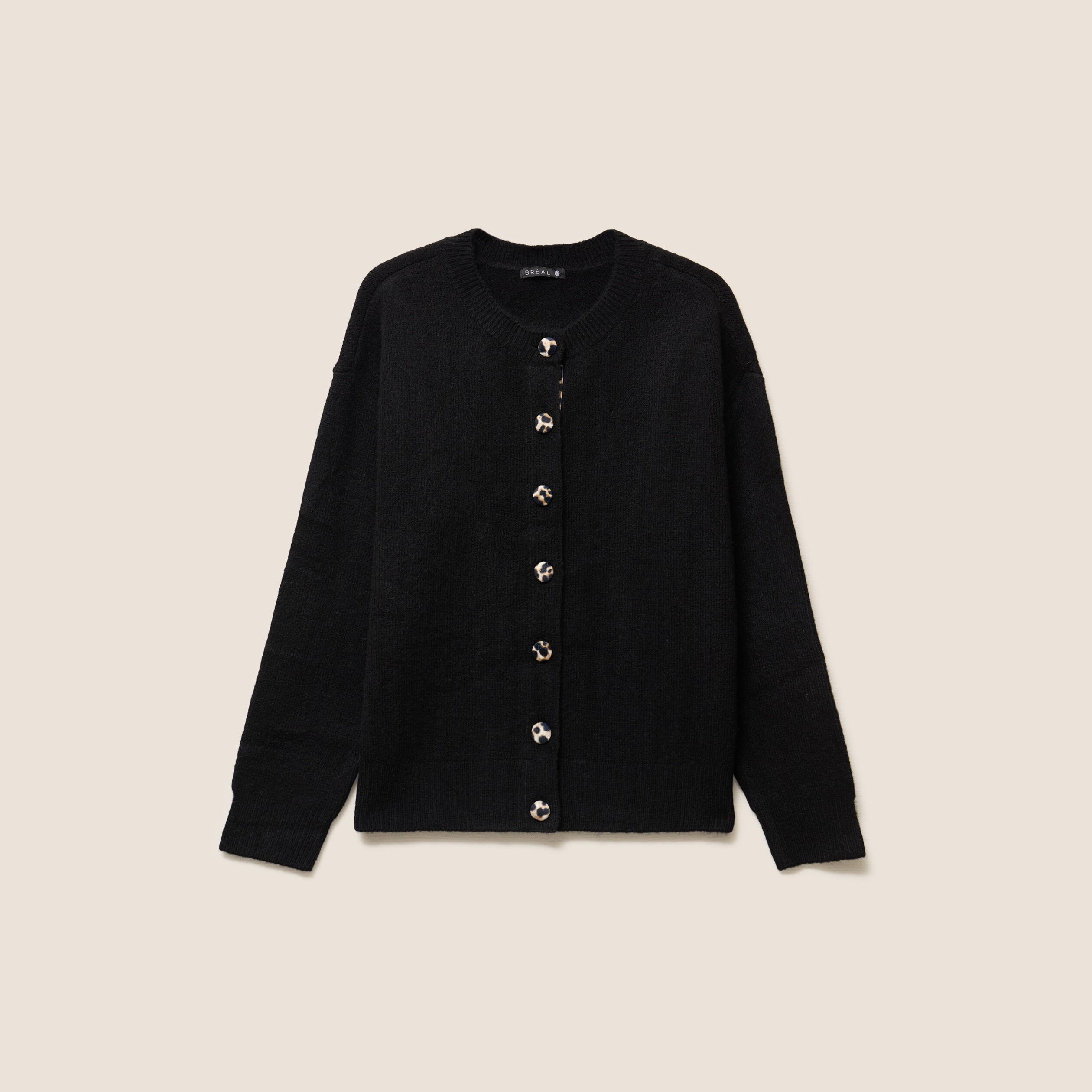 Gilet droit mi-long col rond noir femme
