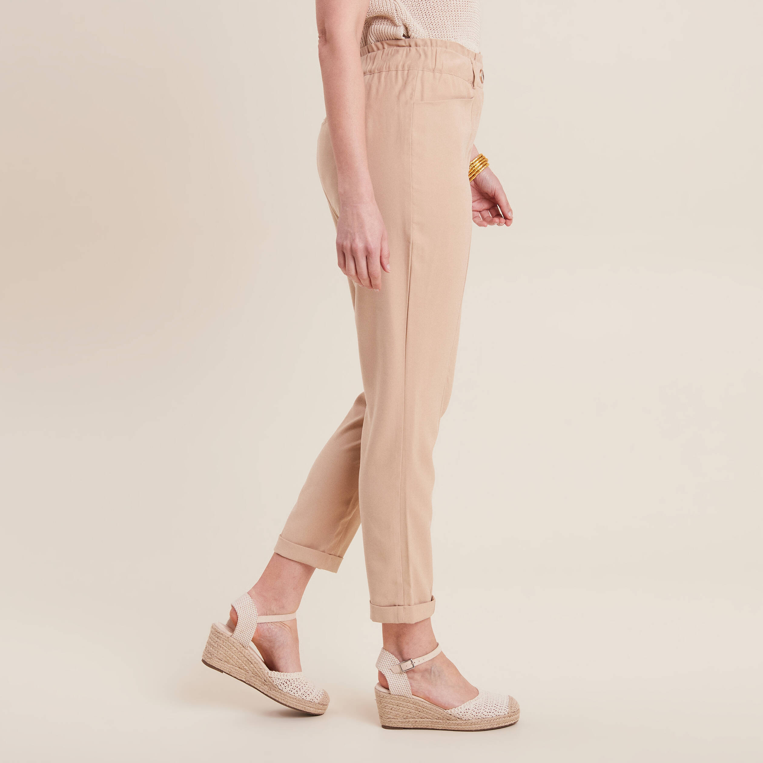 pantalon carotte 78eme beige femme Pantalon carotte 7/8ème beige femme