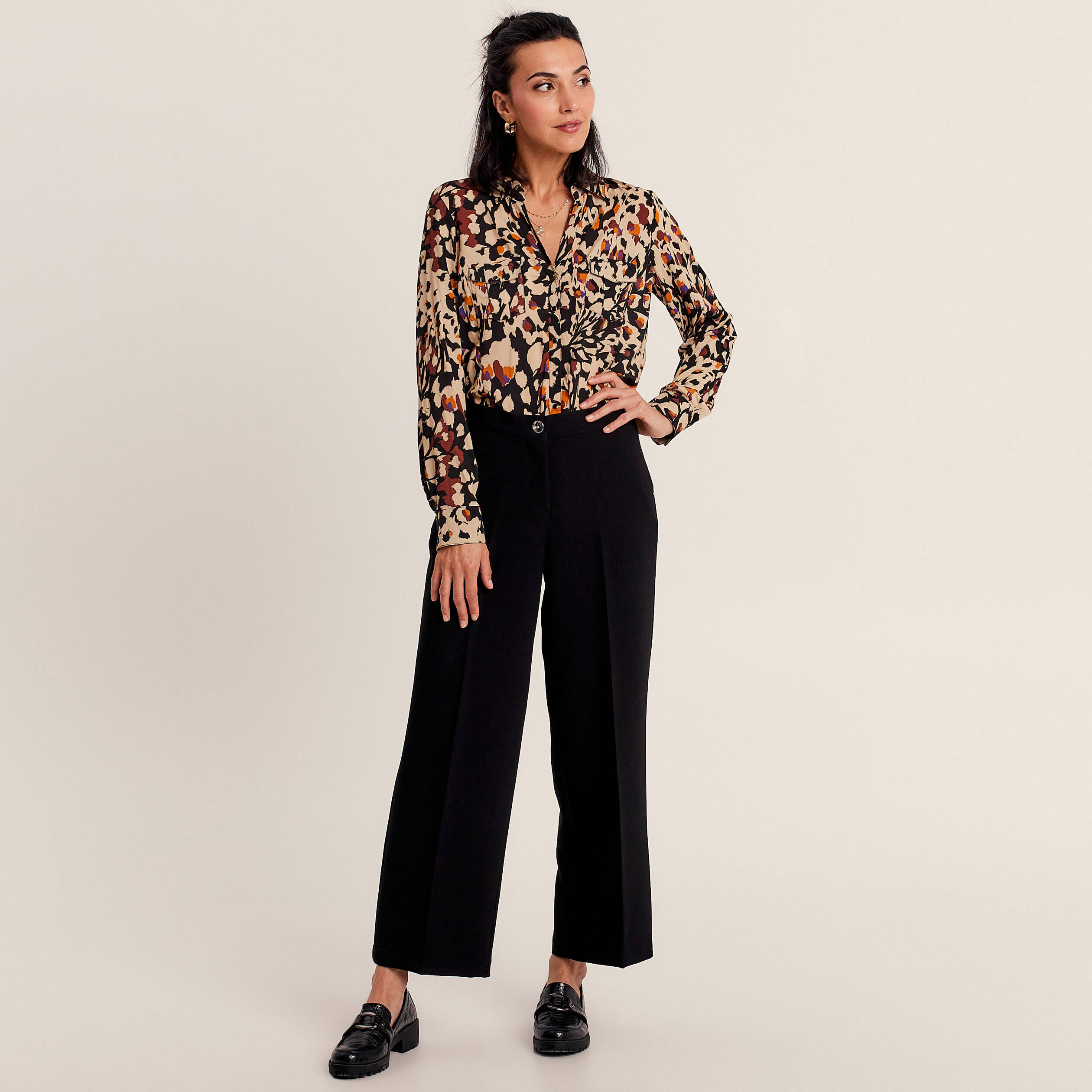 Pantalon large fluide à pinces noir femme