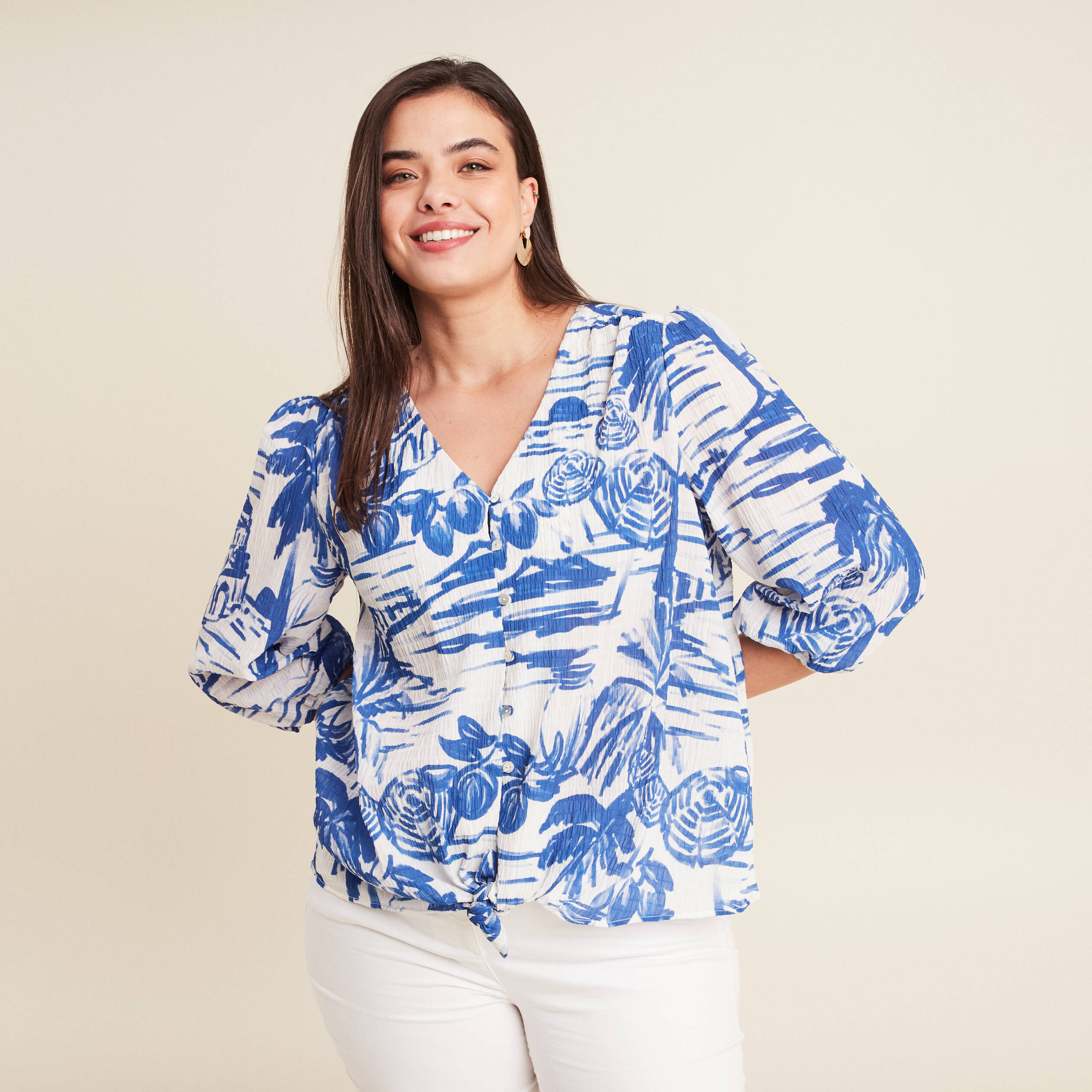 blouse manches 34 blanc femme Blouse manches 3/4 blanc femme