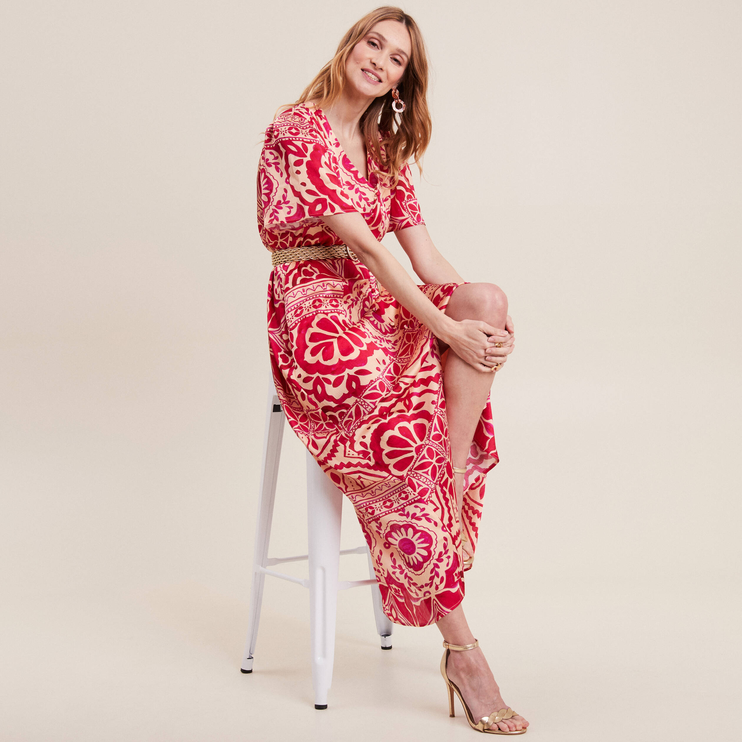 robe longue evasee satin rose fushia femme Robe longue évasée satin rose fushia femme