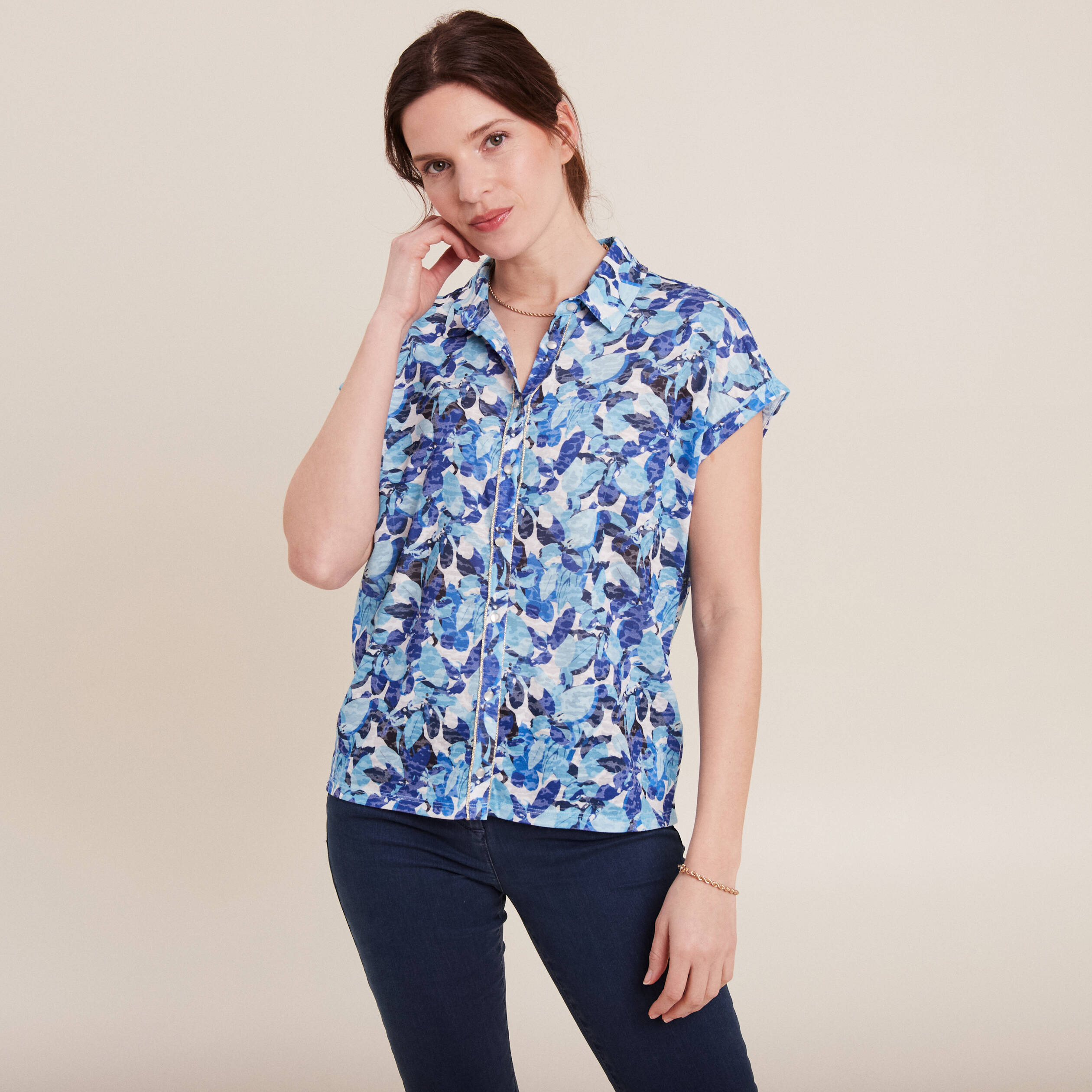 Chemise manches courtes bleu femme