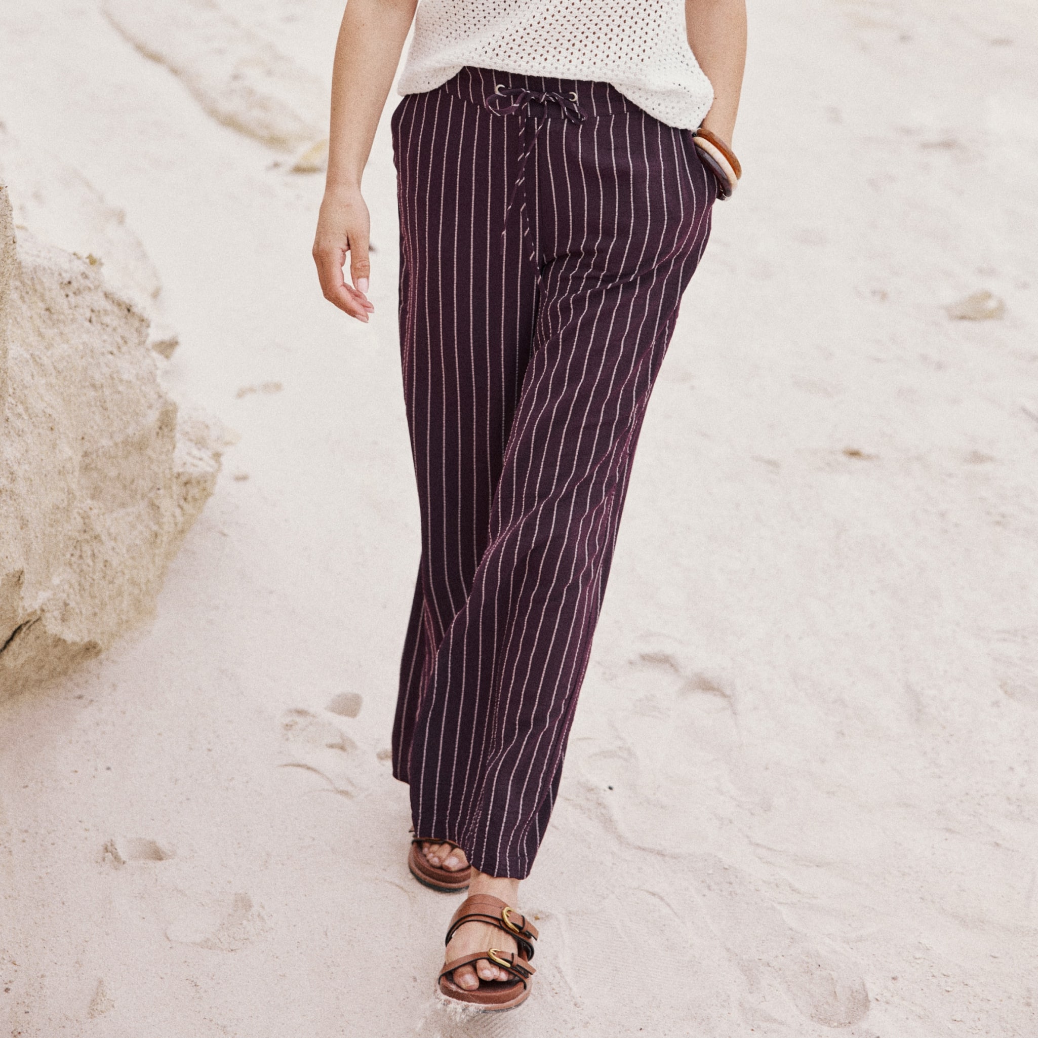 pantalon large 78eme taille haute bordeaux femme Pantalon large 7/8ème taille haute bordeaux femme