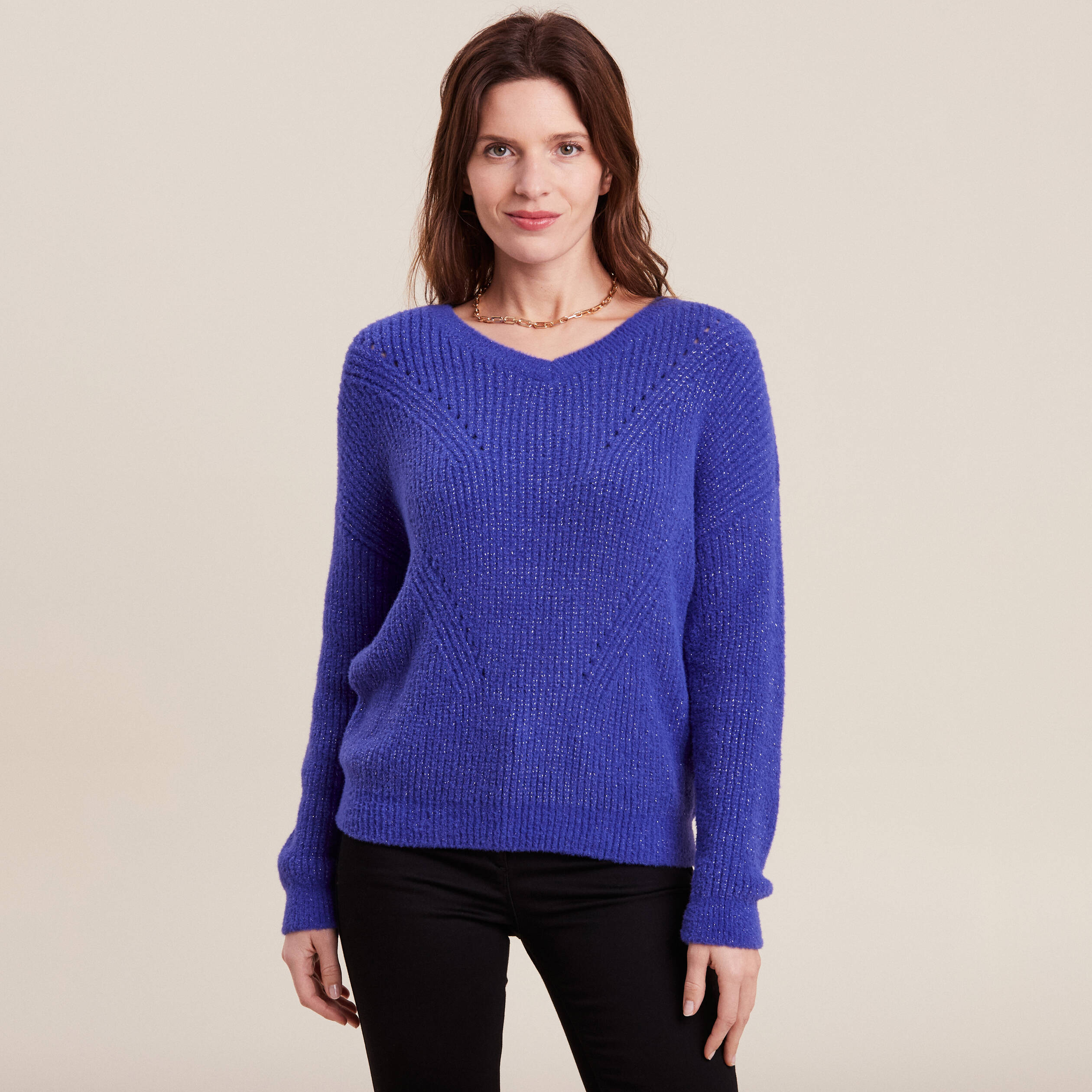 Pull manches longues bleu violet femme