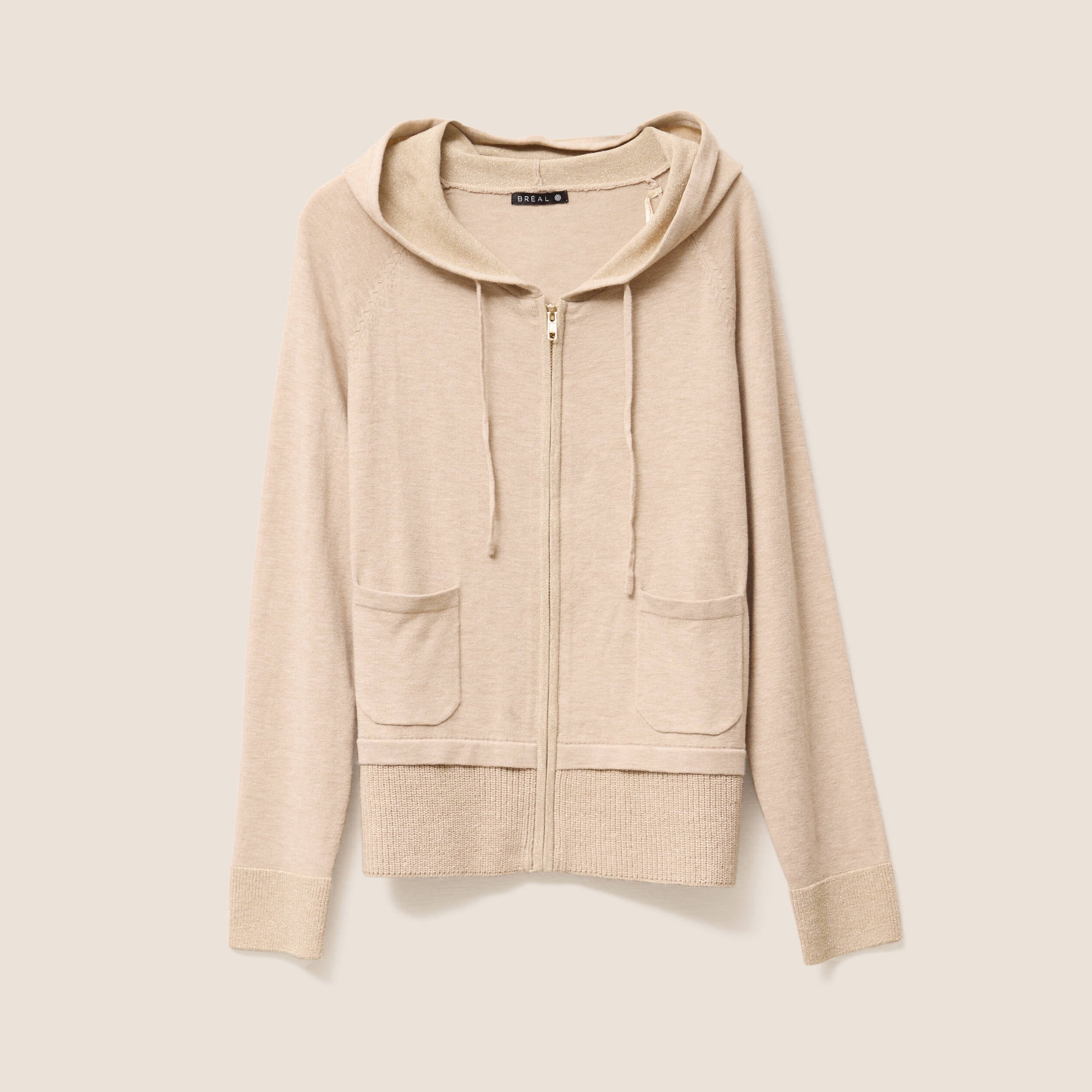 Gilet droit mi-long &agrave; capuche creme femme