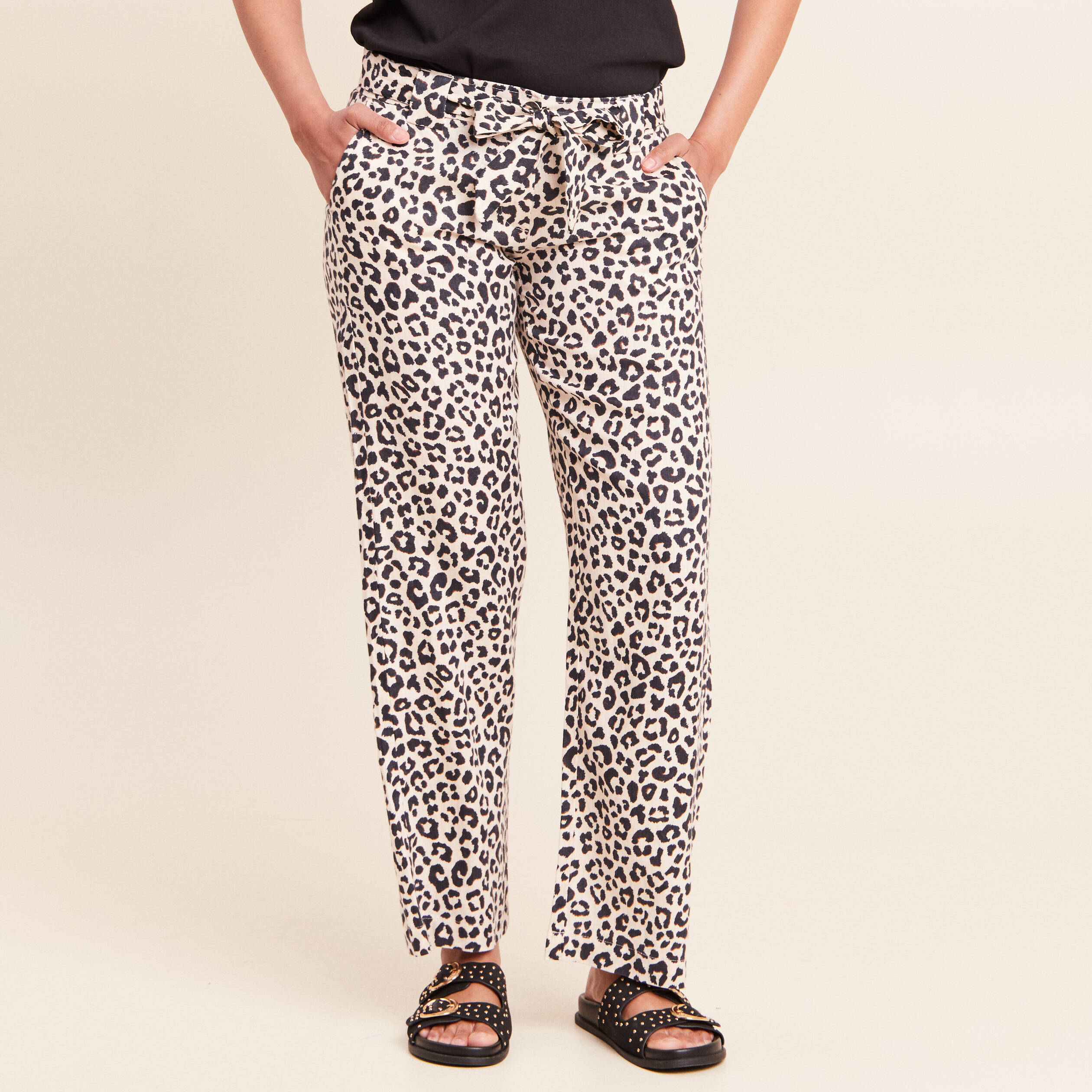 Pantalon large taille standard sable femme