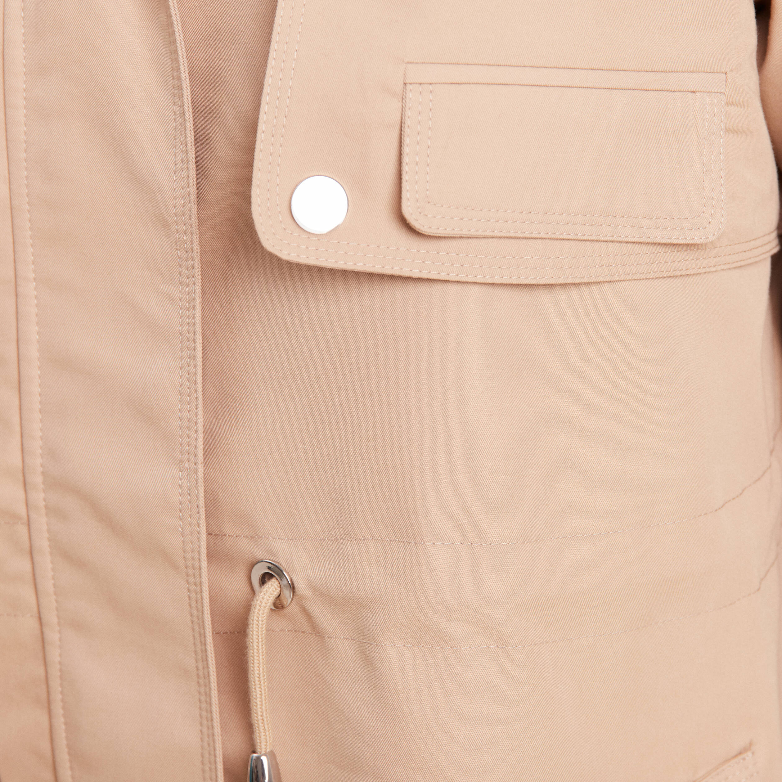 Parka d&eacute;perlante cintr&eacute;e &agrave; capuche beige femme