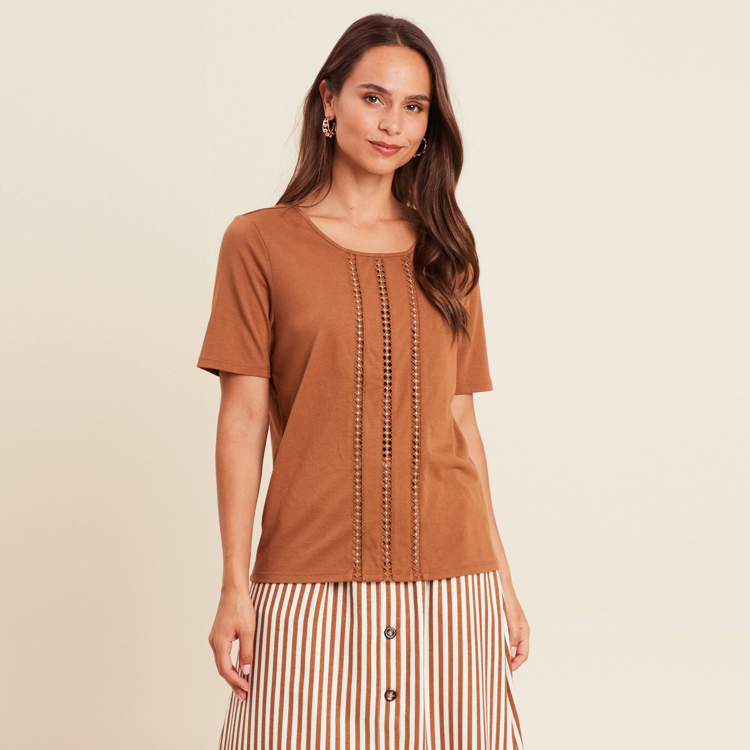 t shirt manches courtes marron femme T-shirt manches courtes marron femme