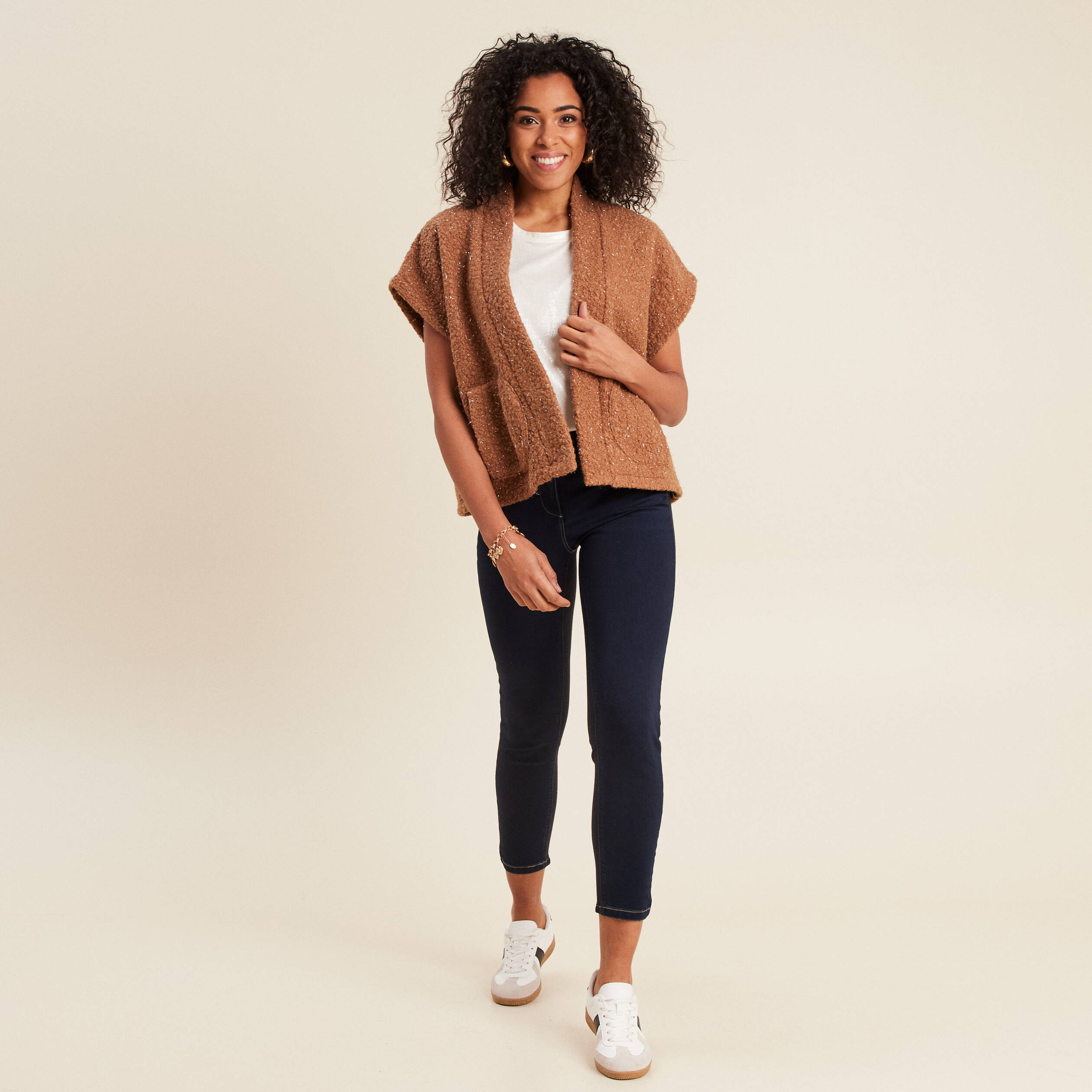 jean ajuste 78eme effet bi matiere denim brut femme Jean ajusté 7/8ème effet bi-matière denim brut femme