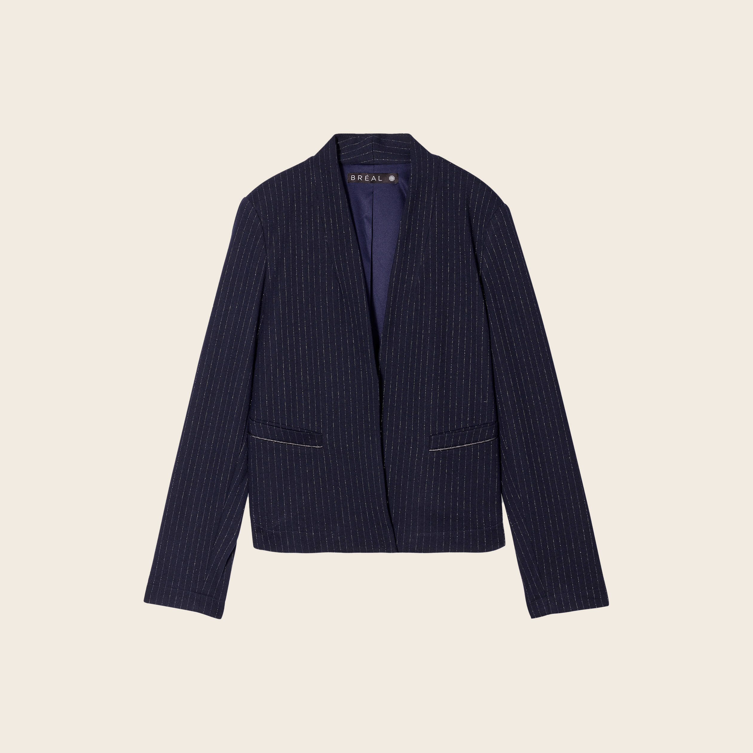veste ajustee col chale bleu marine femme Veste ajustée col châle bleu marine femme