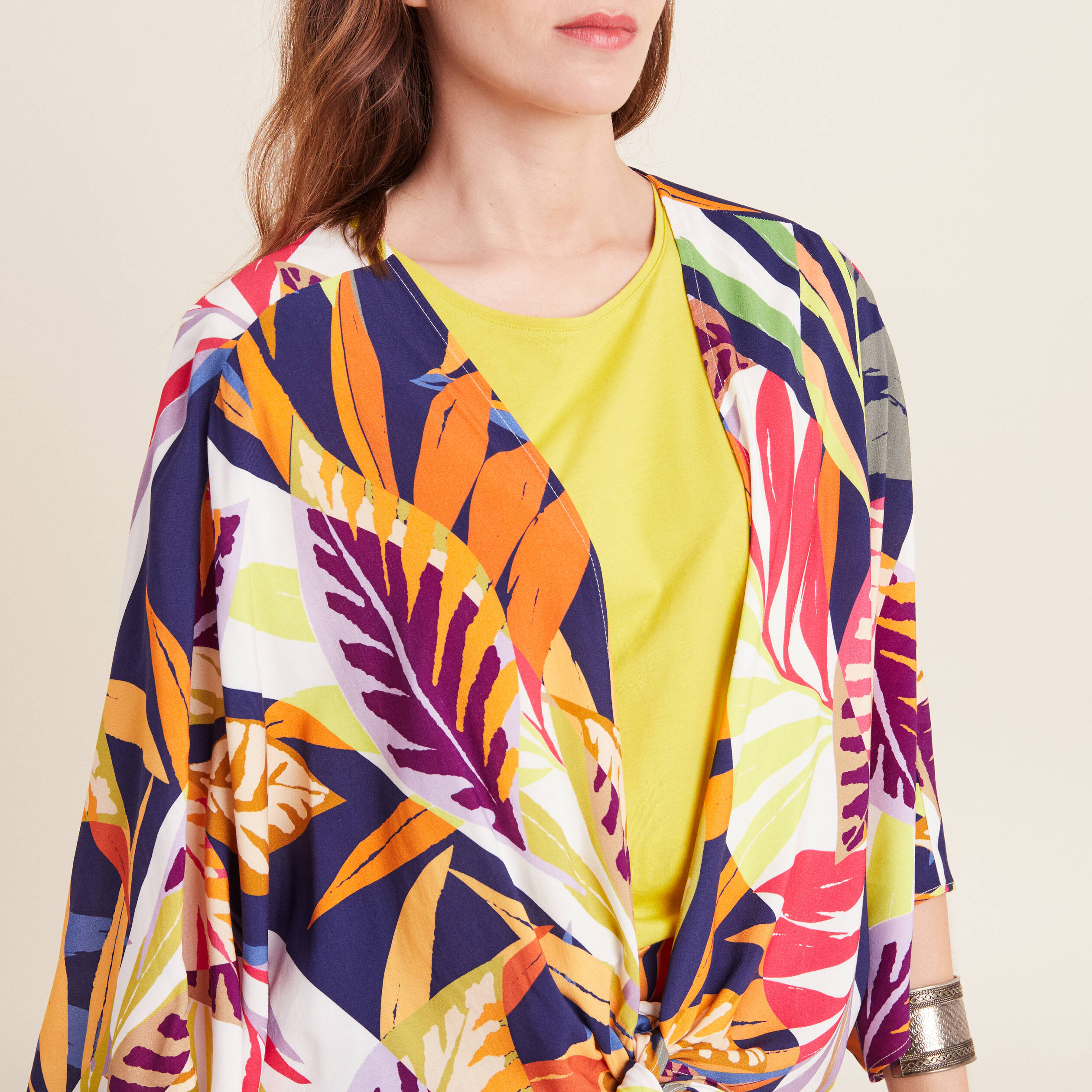 poncho kimono manches 34 noue femme multicolore femme Poncho kimono manches 3/4 noué femme multicolore femme
