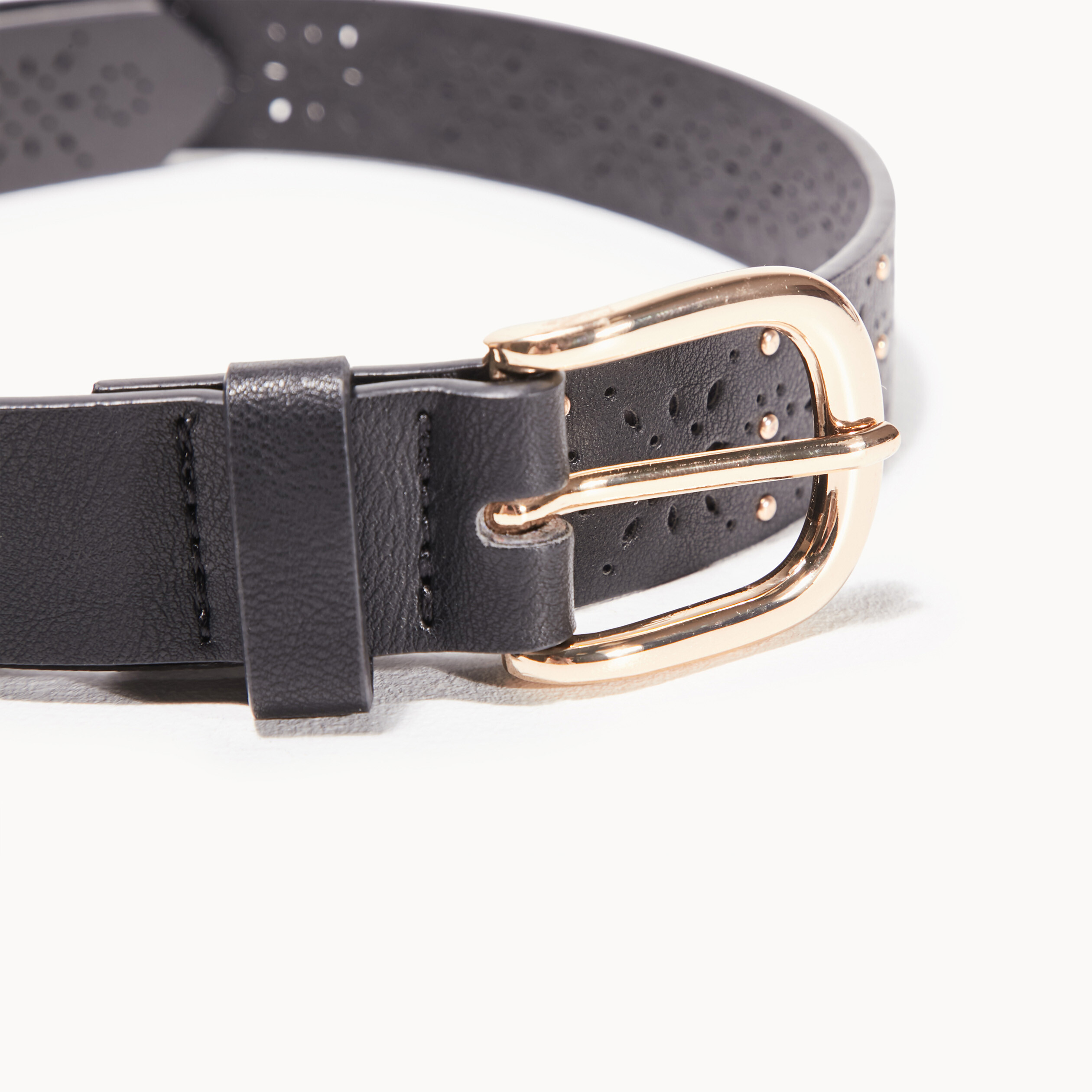 Ceinture ajourée à clous noir femme
