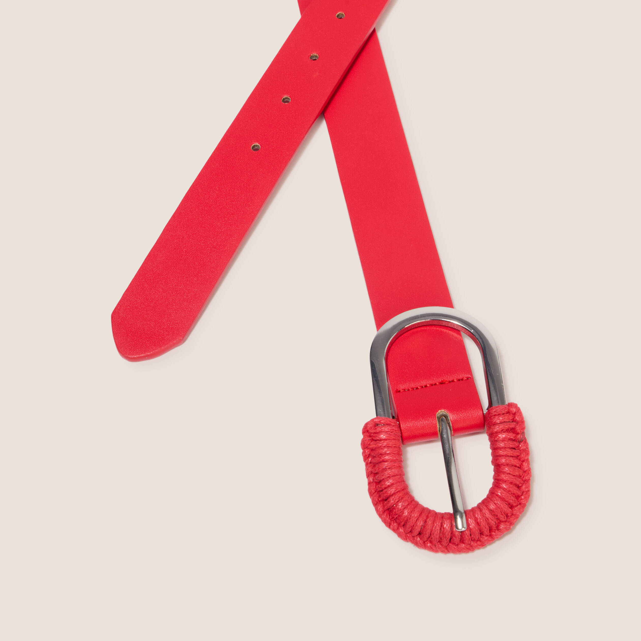 Ceinture fine bi-mati&egrave;re rouge fluo femme