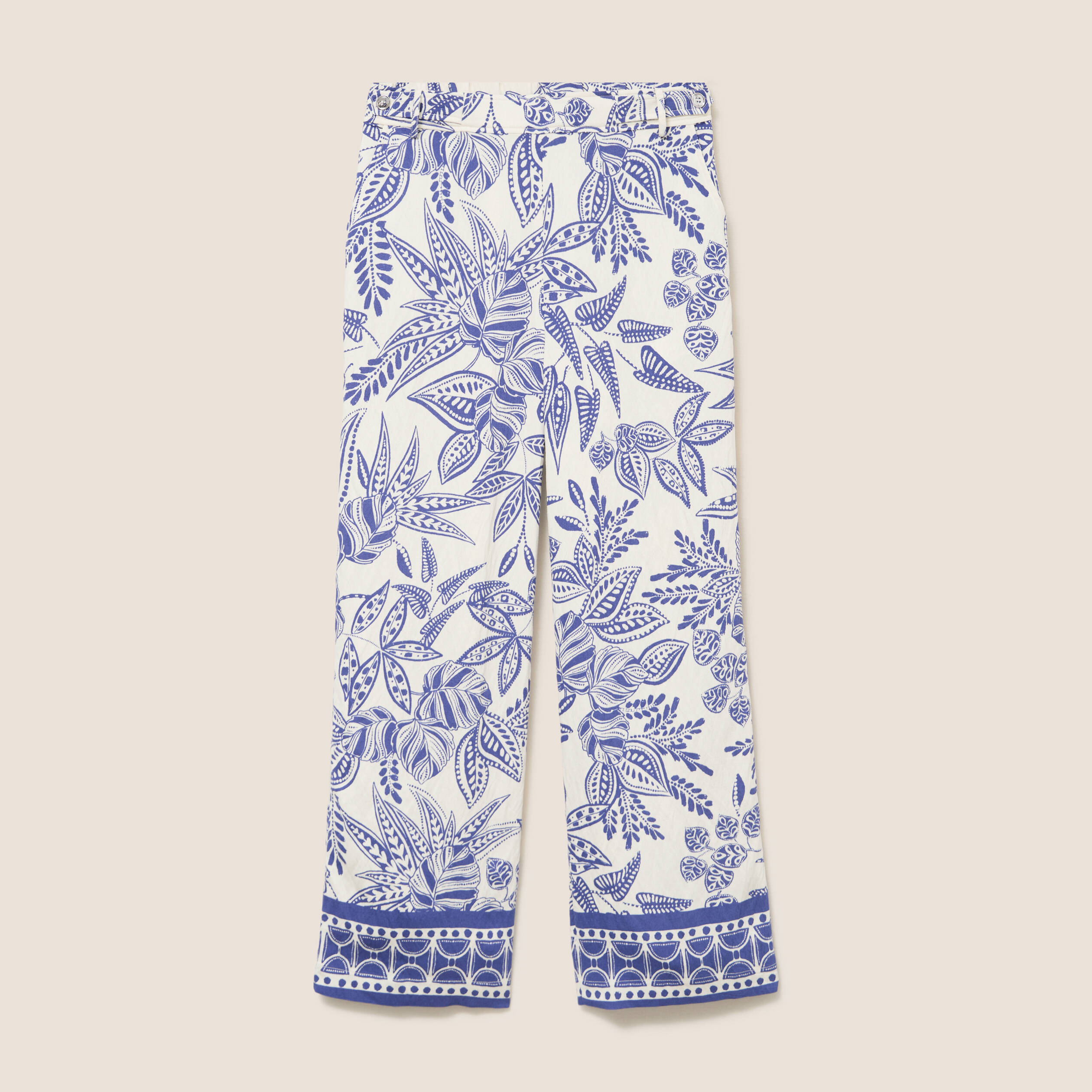 Pantalon large 7/8&egrave;me taille haute bleu femme