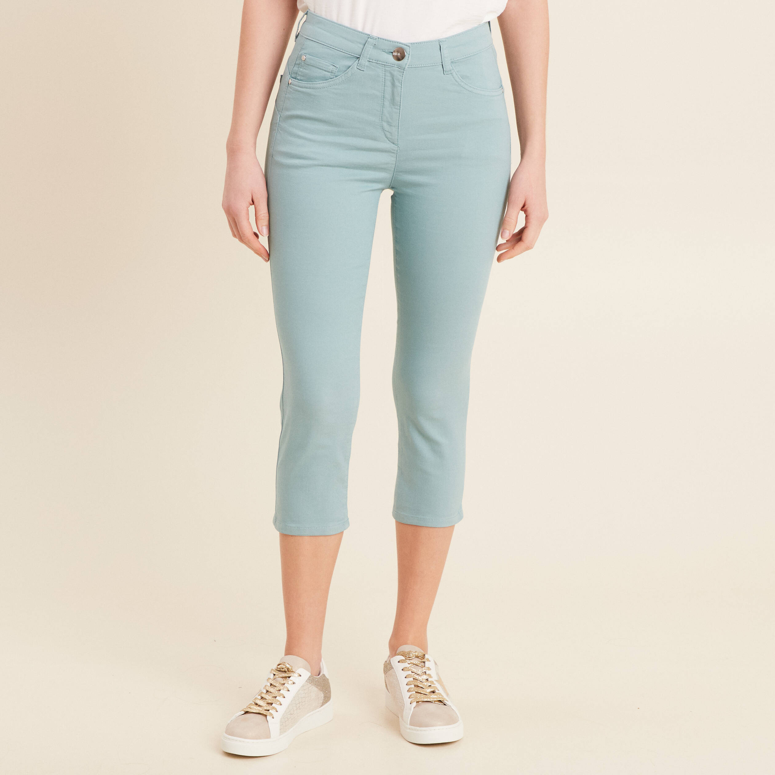 pantacourt droit taille standard bleu canard femme Pantacourt droit taille standard bleu canard femme