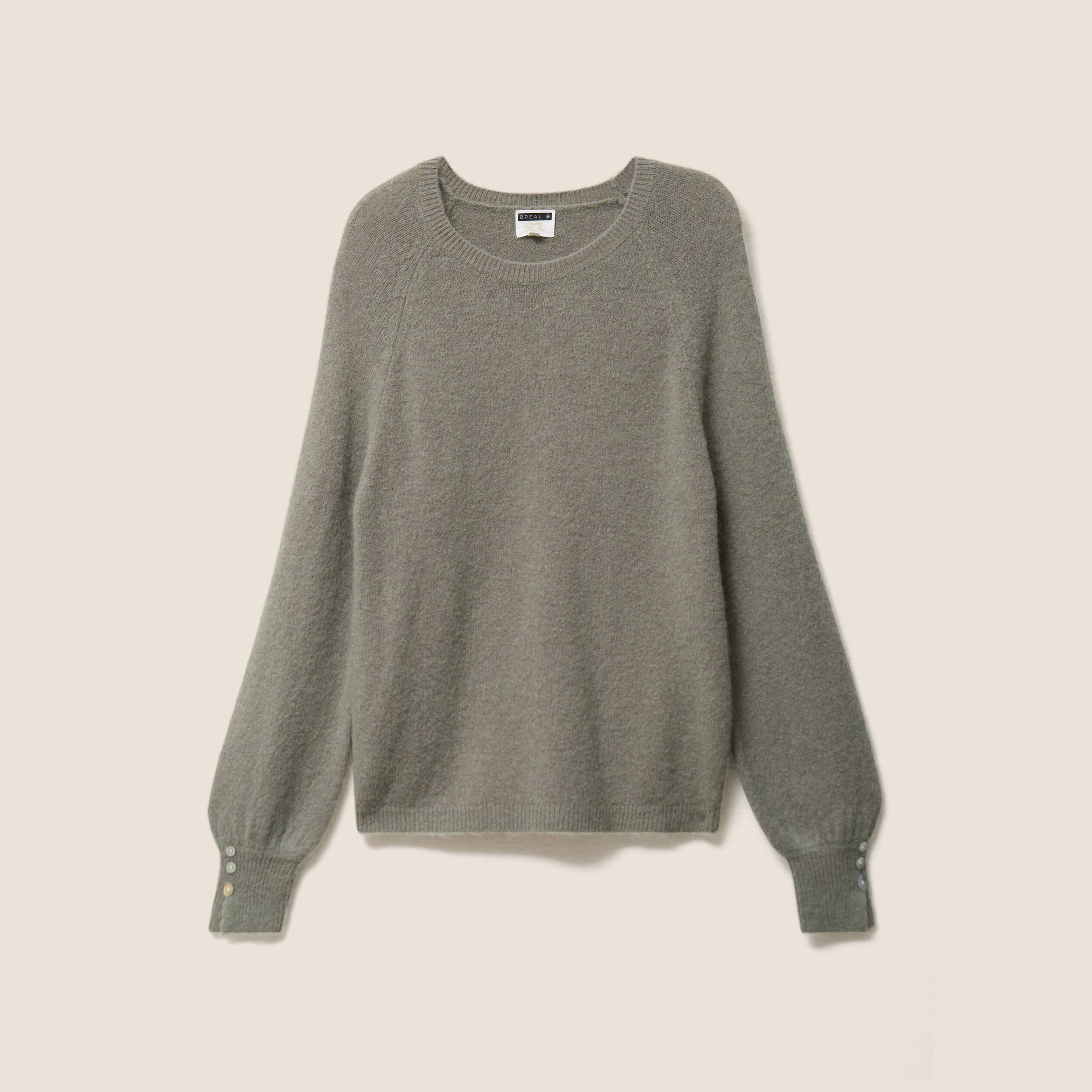 Pull col rond manches longues vert clair femme