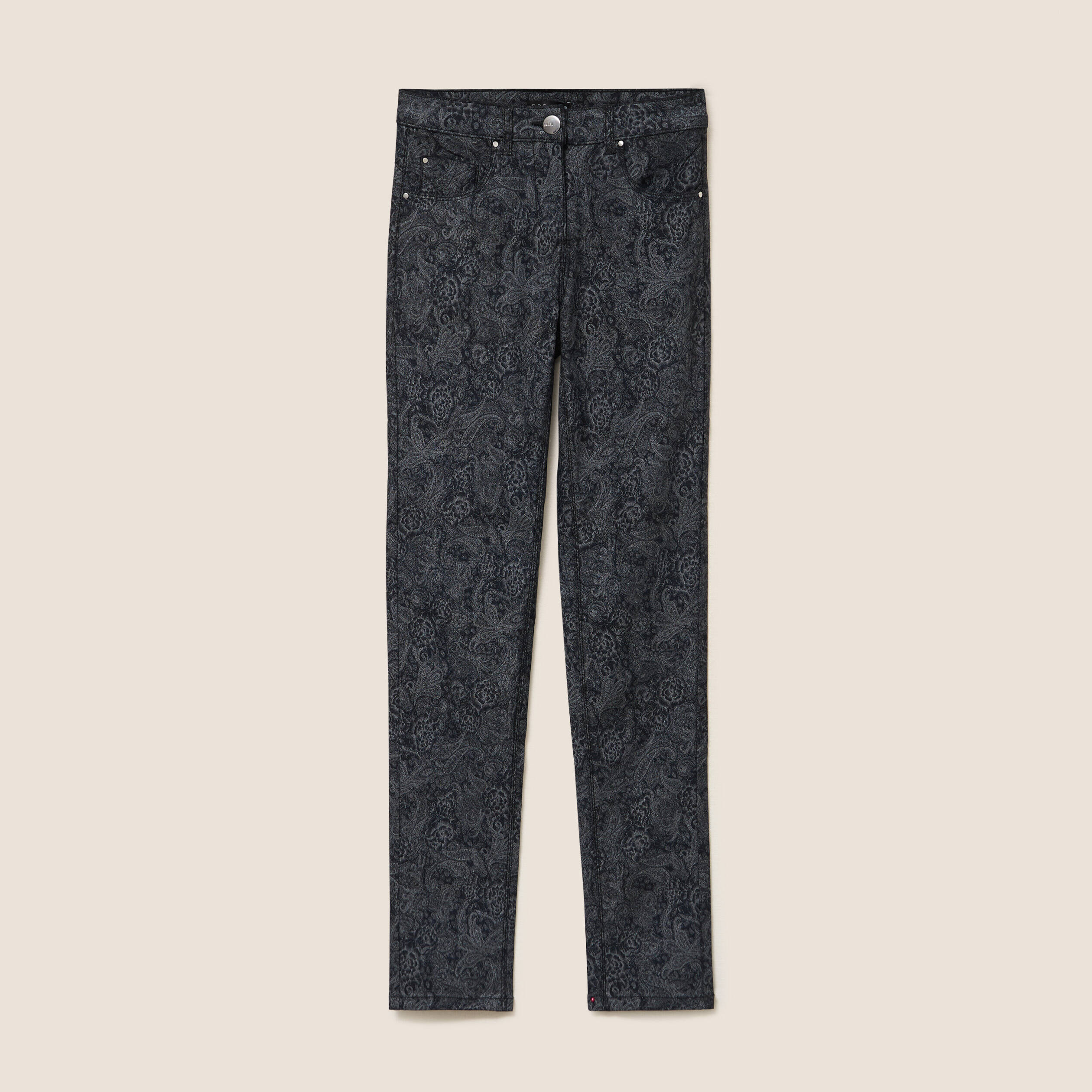 Pantalon coupe ajust&eacute;e enduit gris acier femme