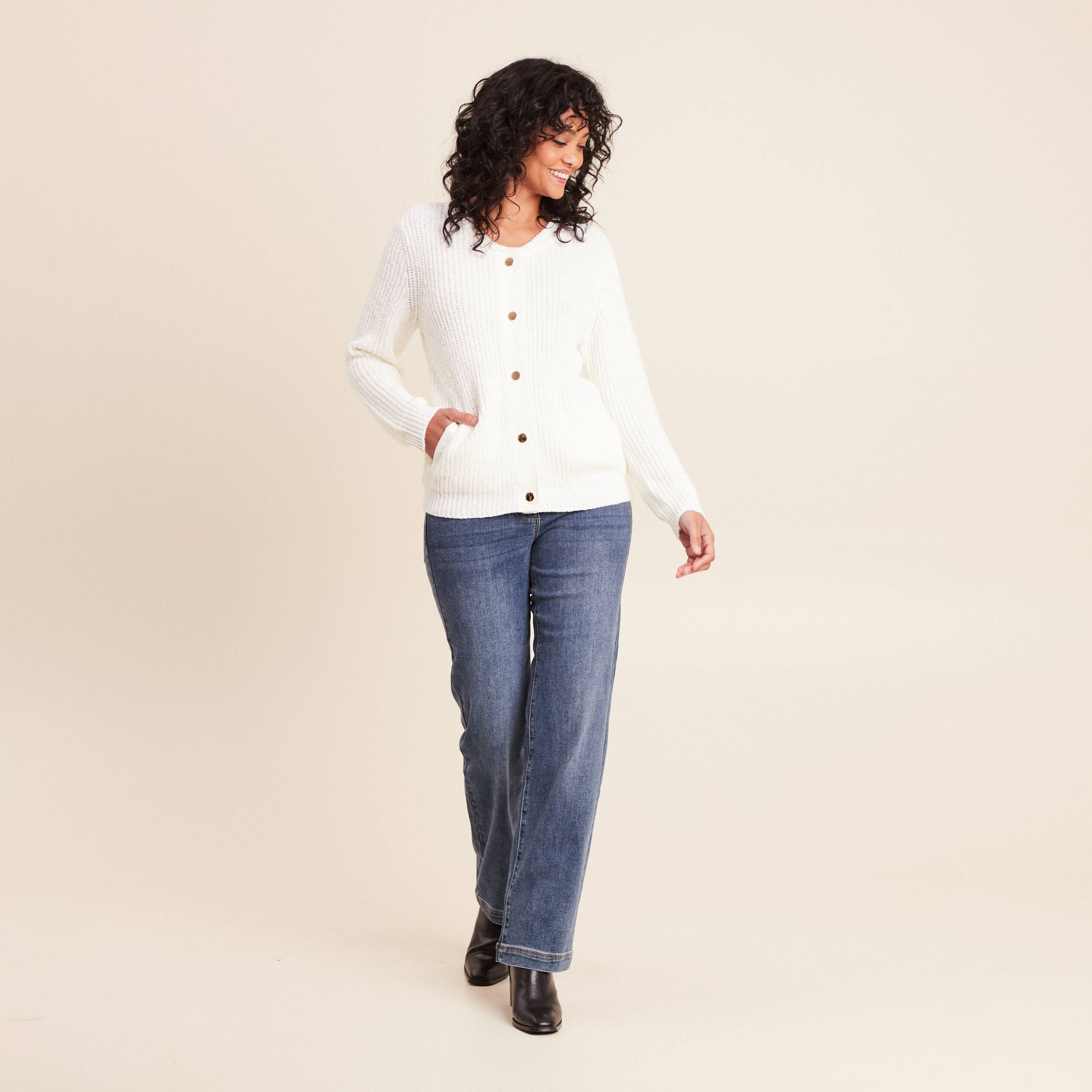 Gilet manches longues ecru femme