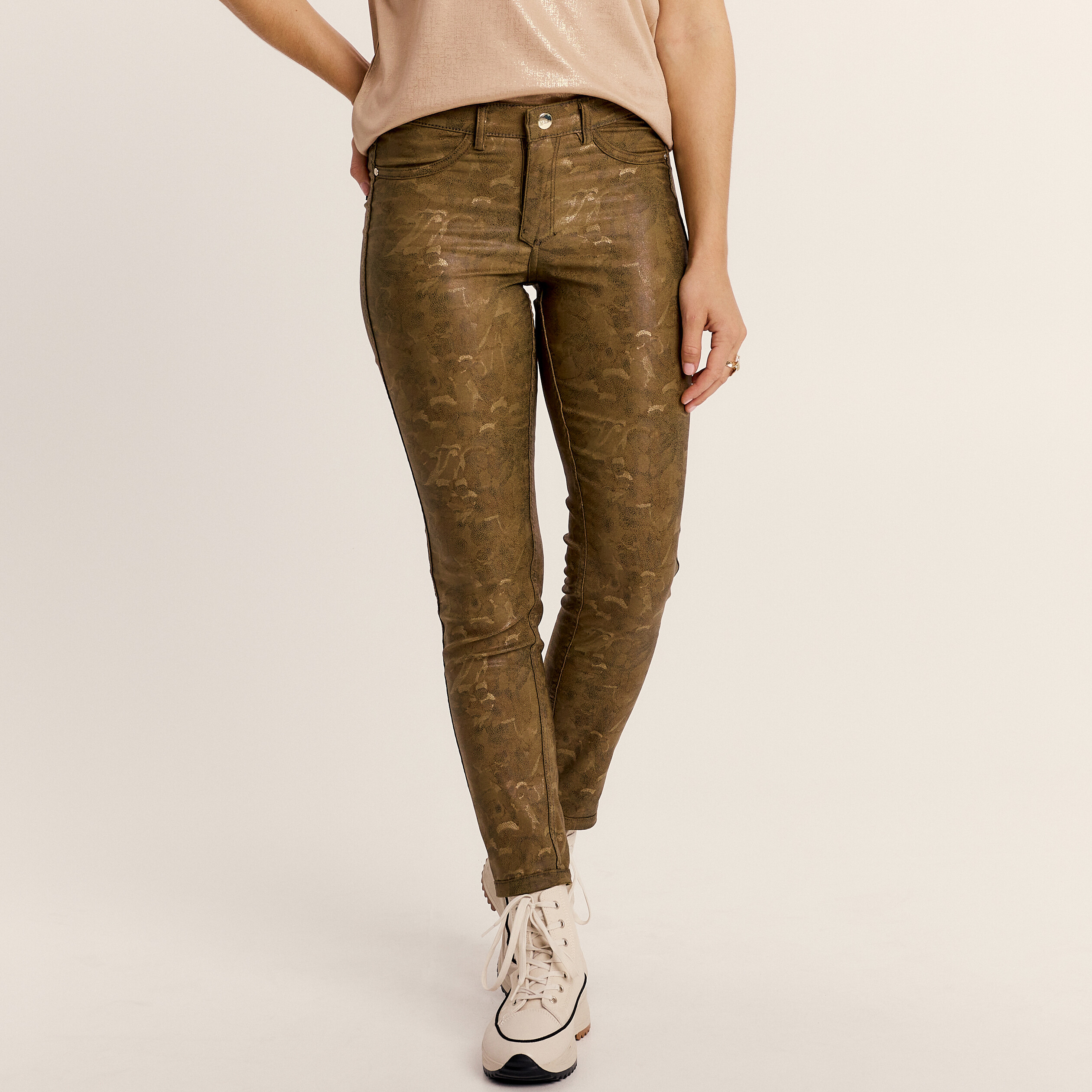 Pantalon enduit réversible couleur bronze femme