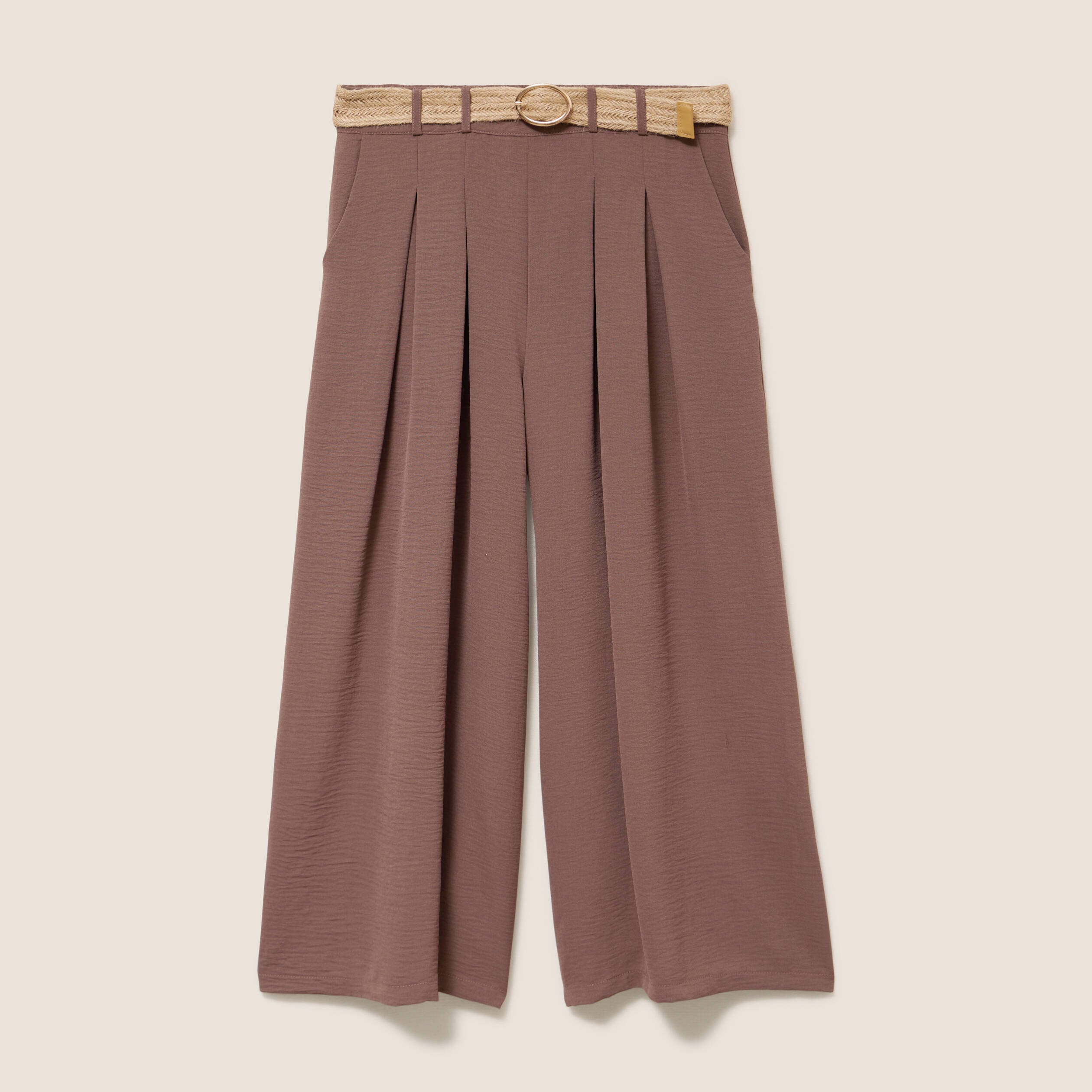 Pantalon jupe-culotte large marron femme