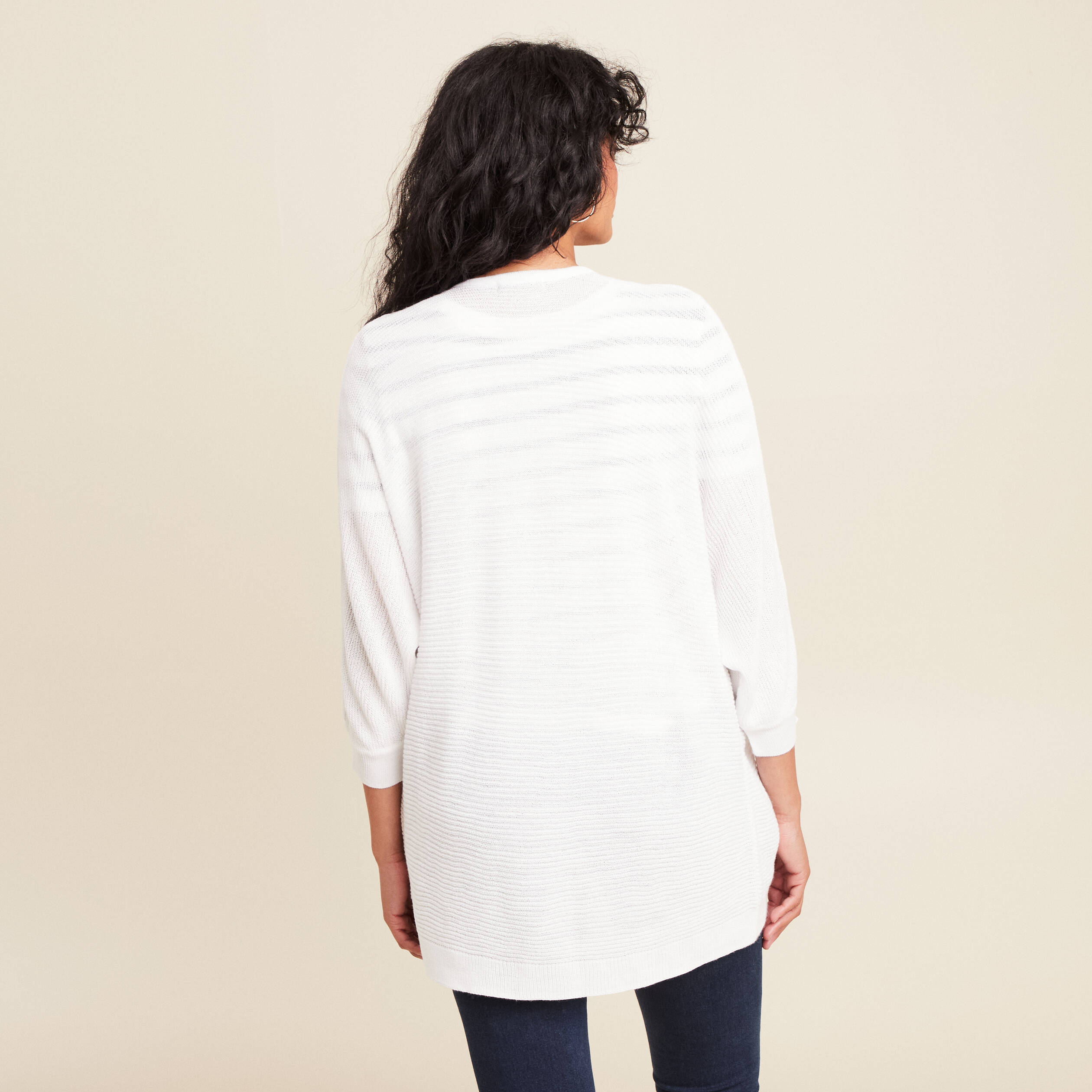 Gilet droit mi-long à pans manches 3/4 ecru femme