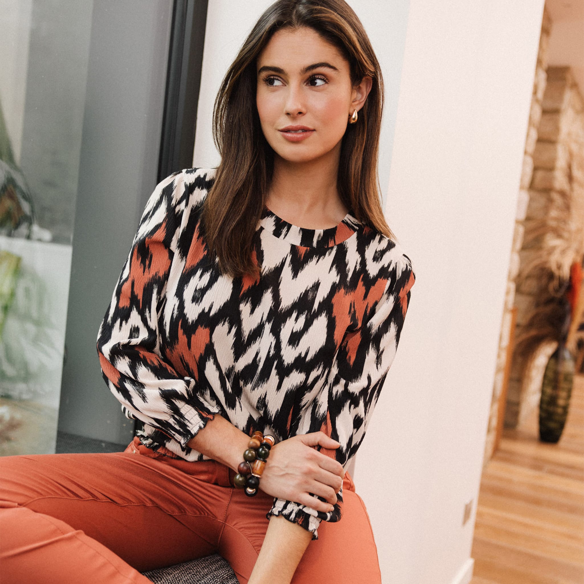 blouse manches 34 orange femme Blouse manches 3/4 orange femme