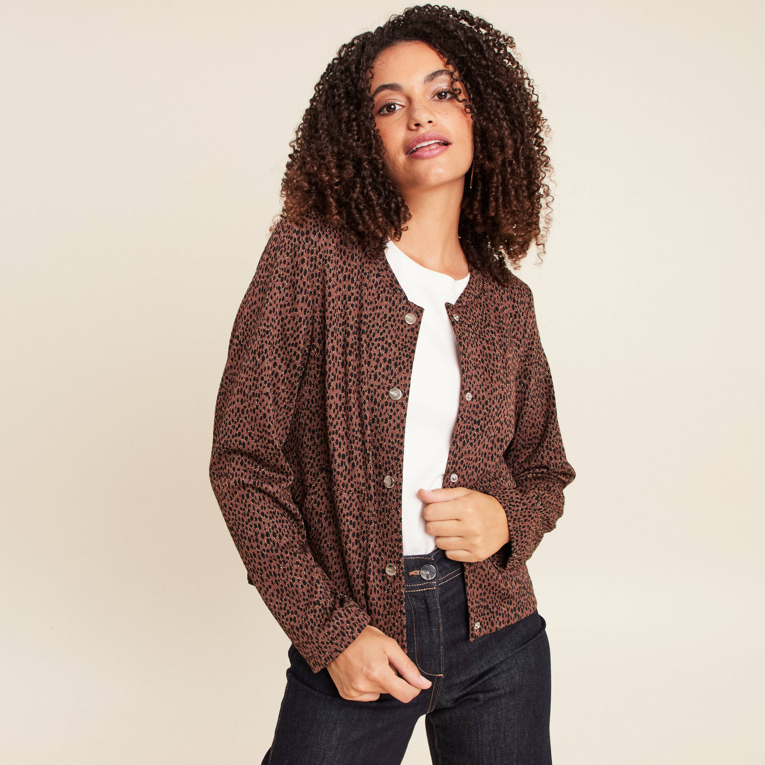 Veste doubl&eacute;e marron femme