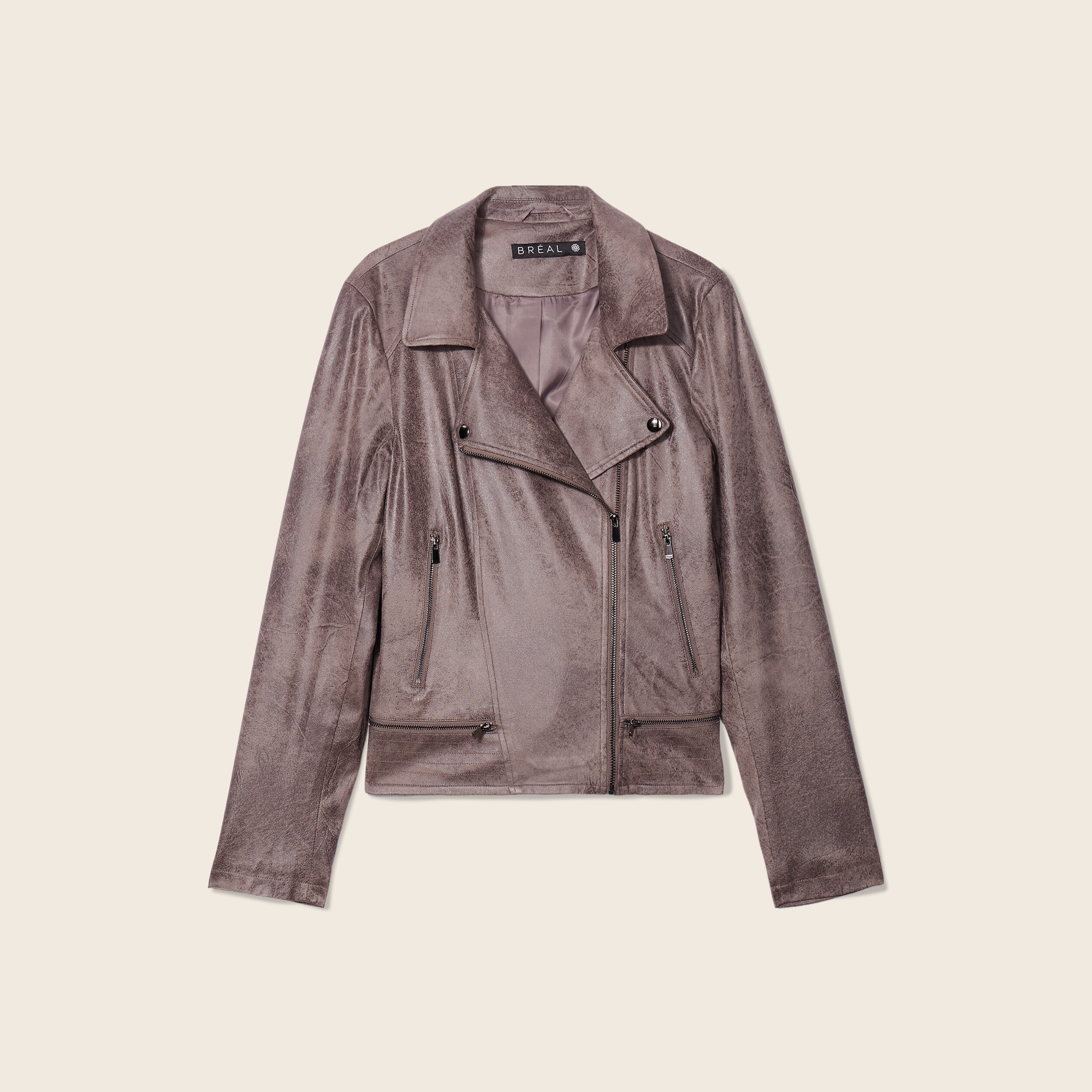 Veste esprit motard zippée taupe femme