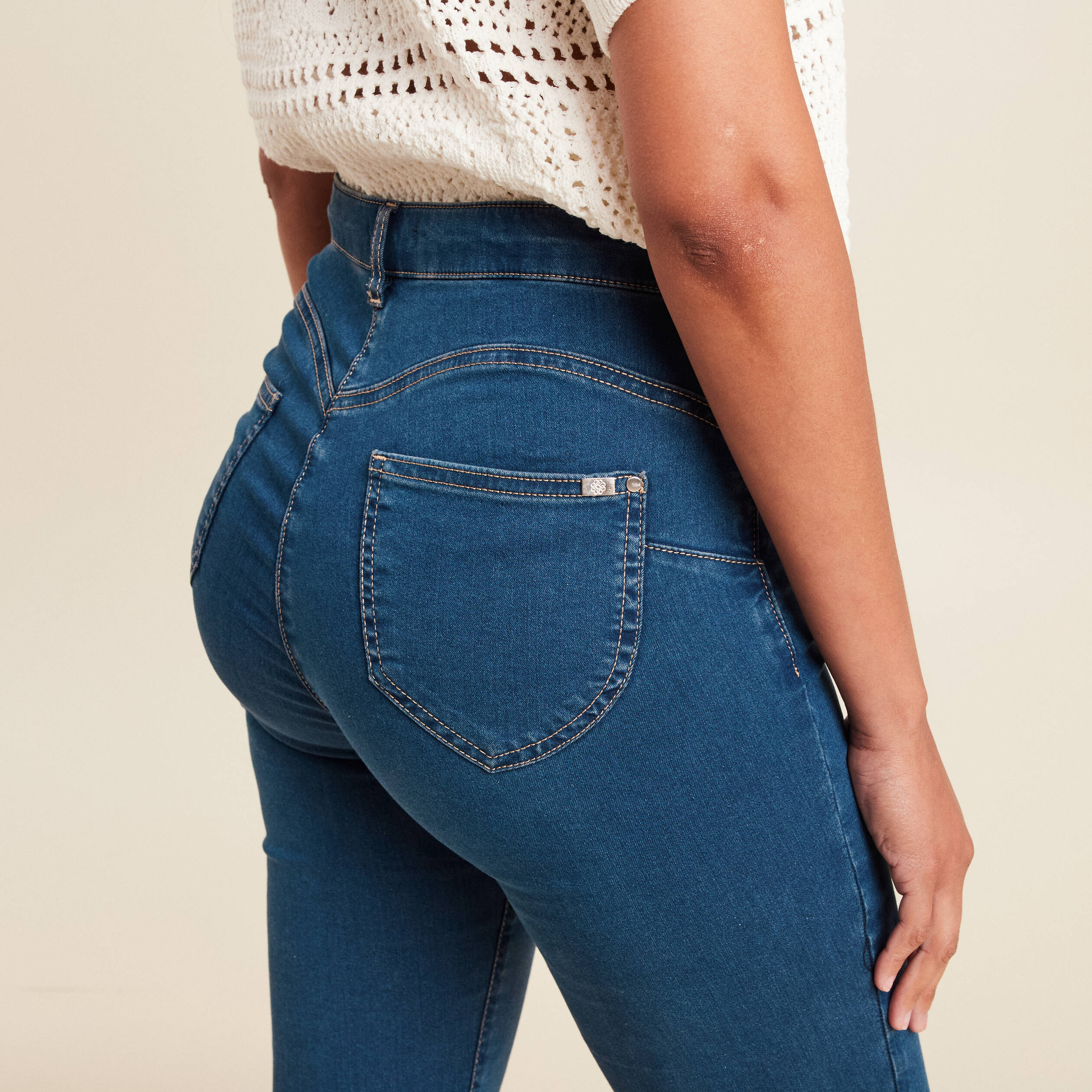 jeans leger taille haute long denim double stone femme Jeans léger taille haute long denim double stone femme