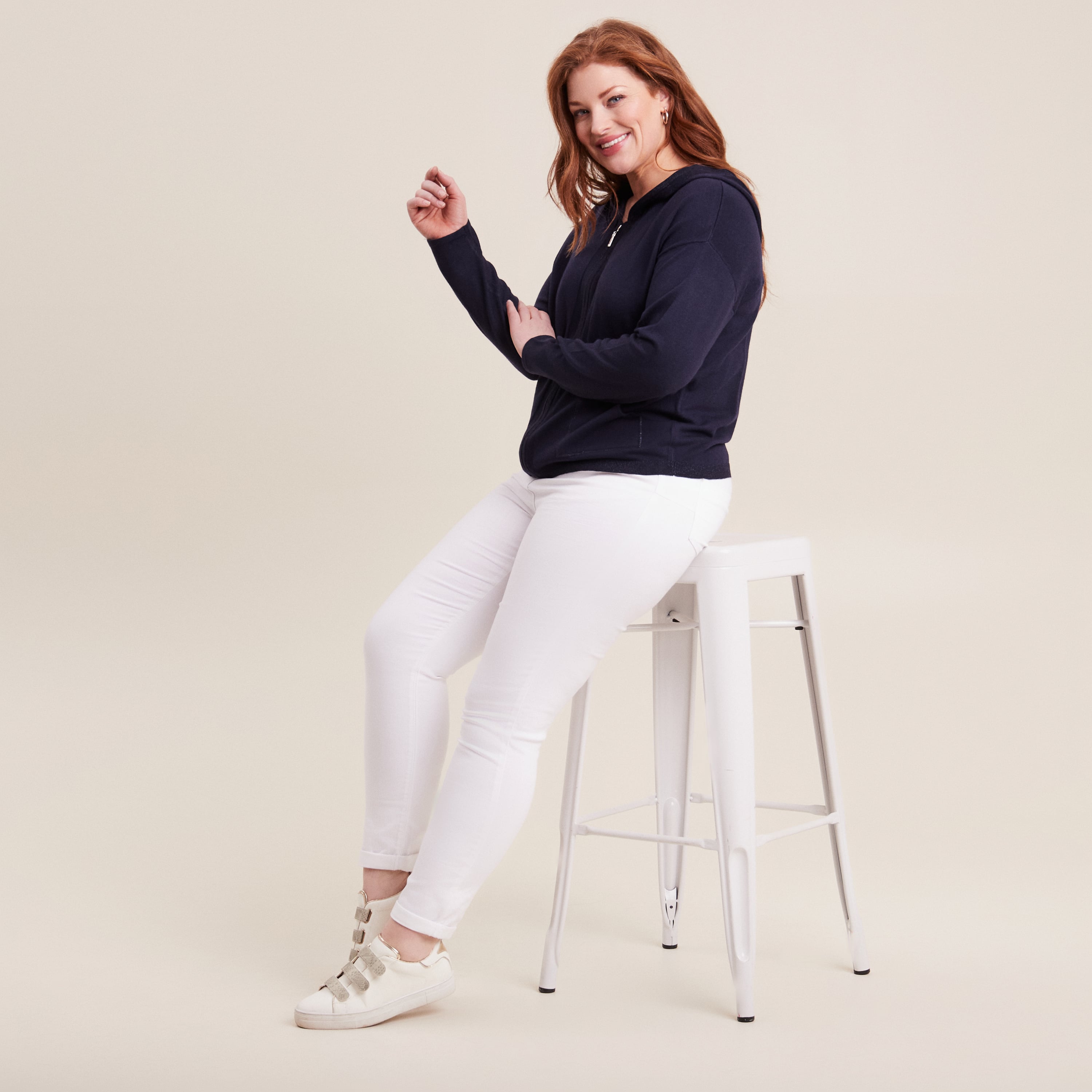 Jean coupe ajust&eacute;e 7/8&egrave;me blanc femme