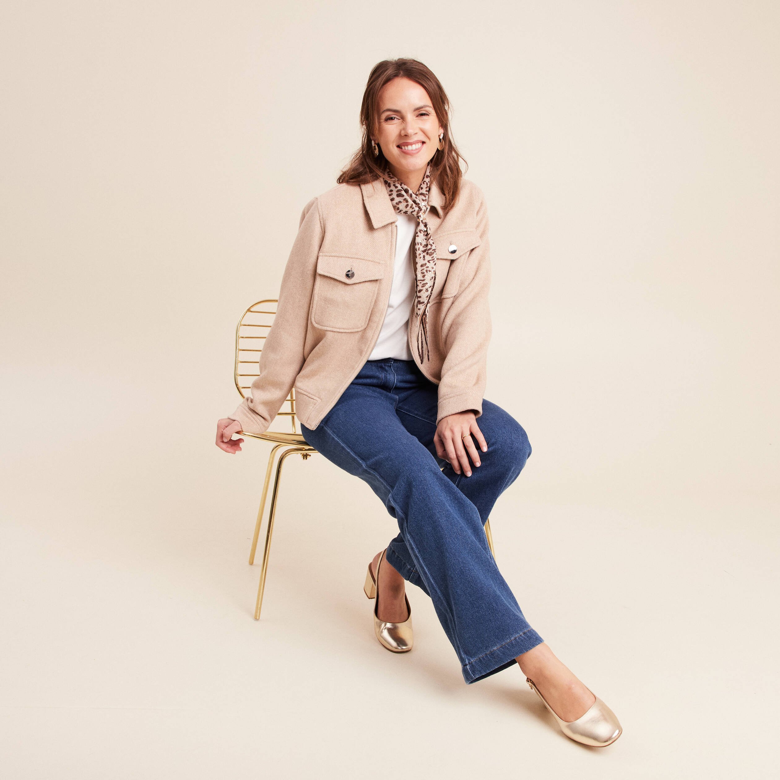 Veste manches longues doubl&eacute;e creme femme