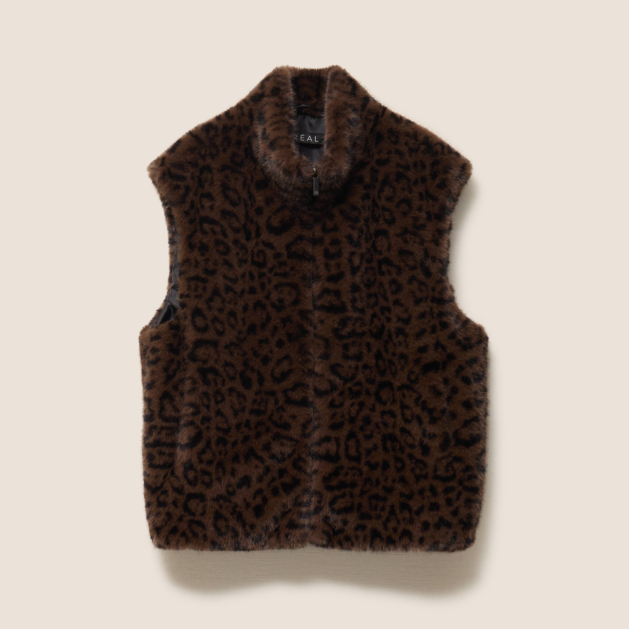 Veste col montant doubl&eacute;e marron femme