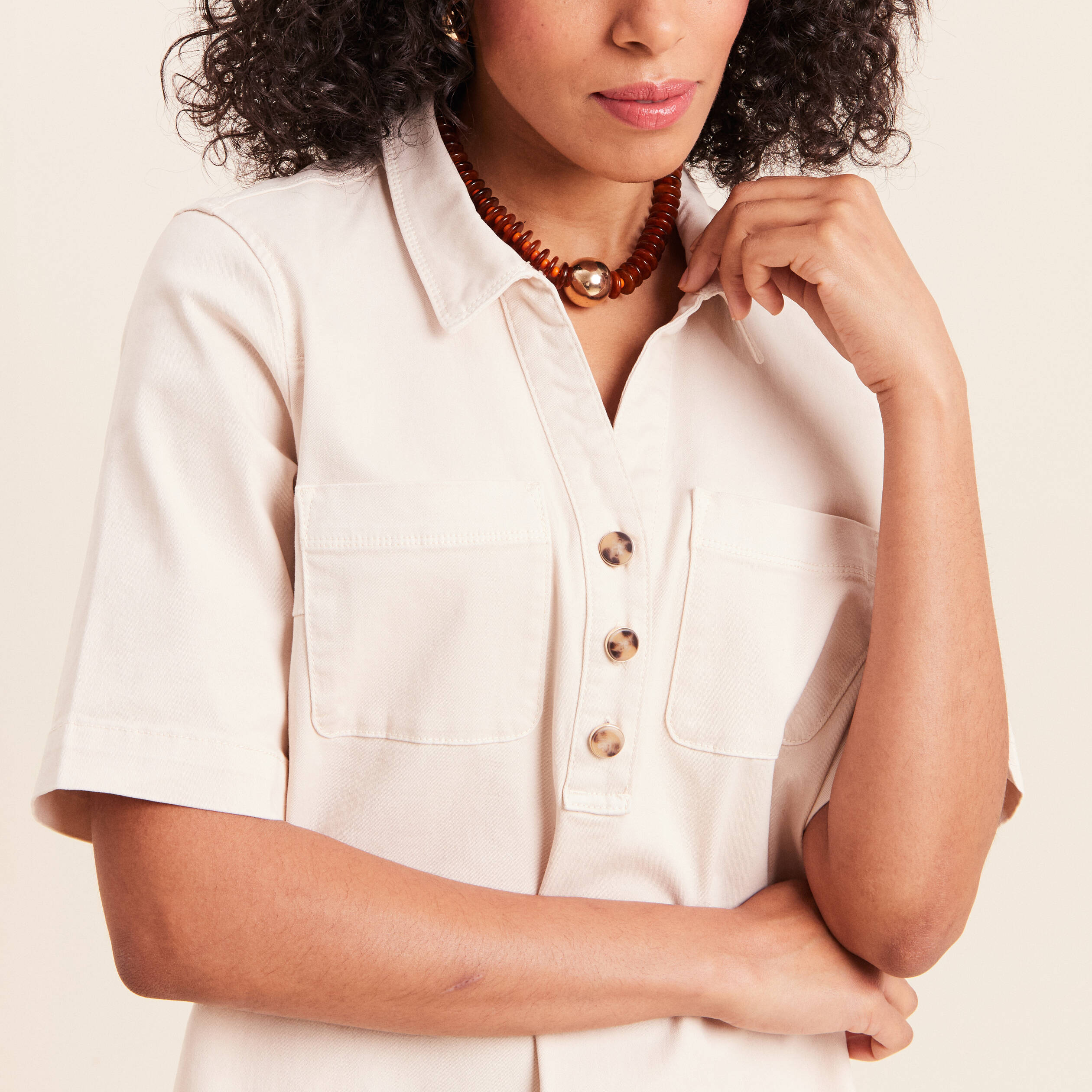 Robe courte en coton ivoire femme