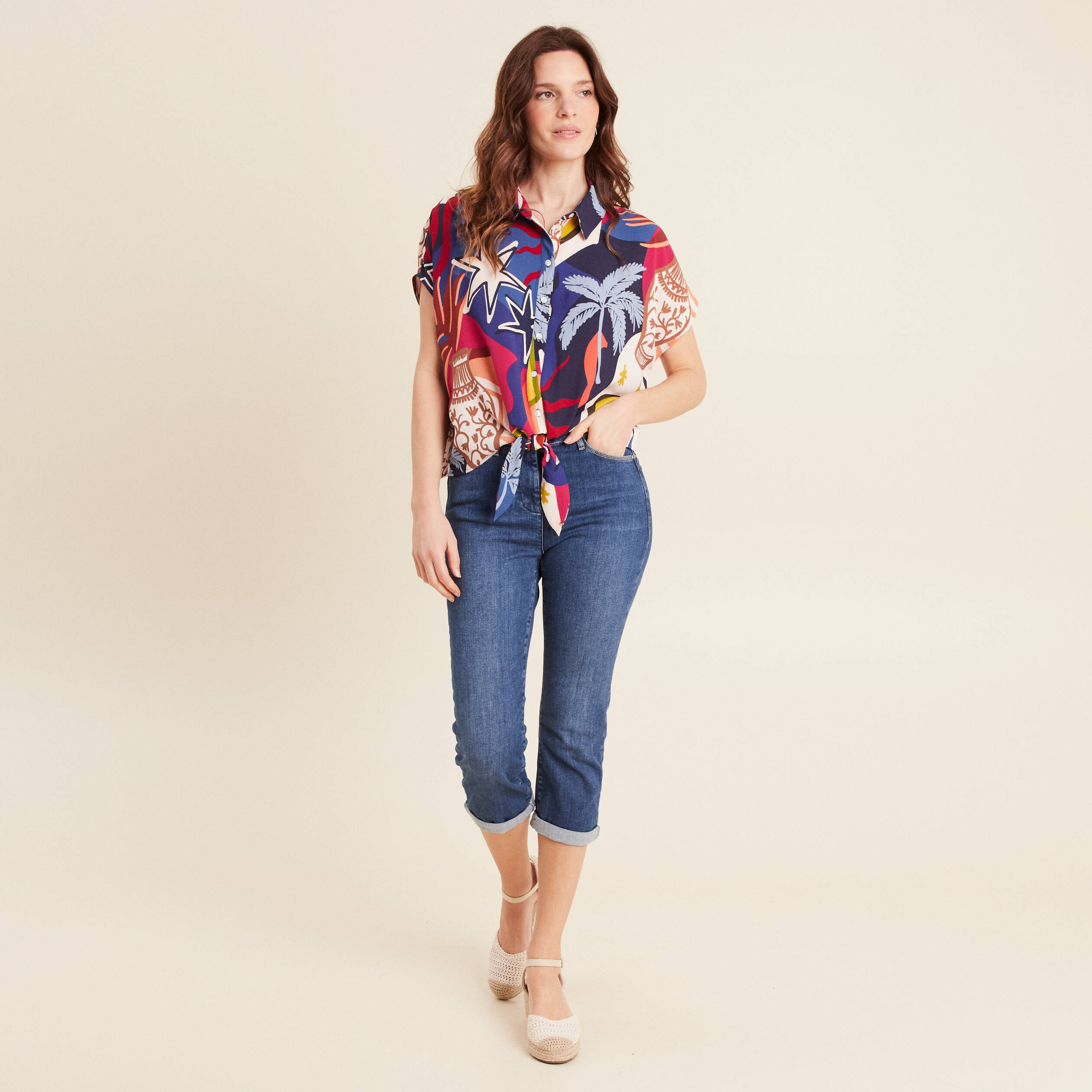 Pantacourt magique L'Unique ajust&eacute; denim double stone femme