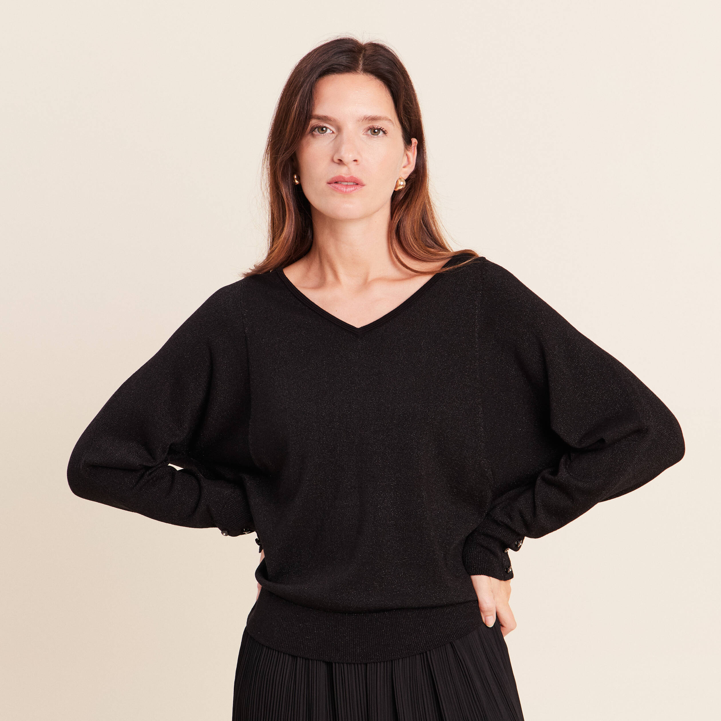 Pull manches longues noir femme