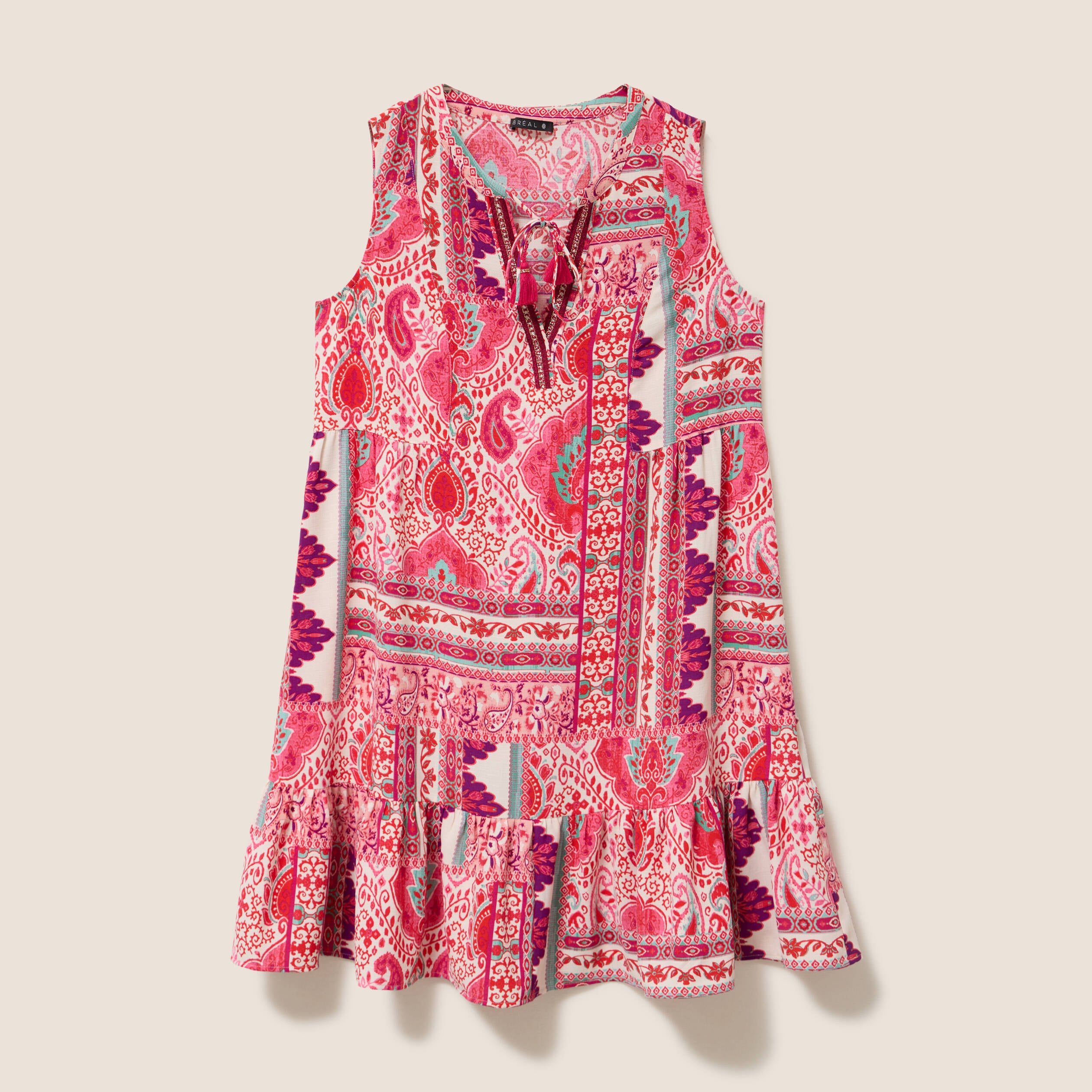 Robe courte &eacute;vas&eacute;e col tunisien rose femme