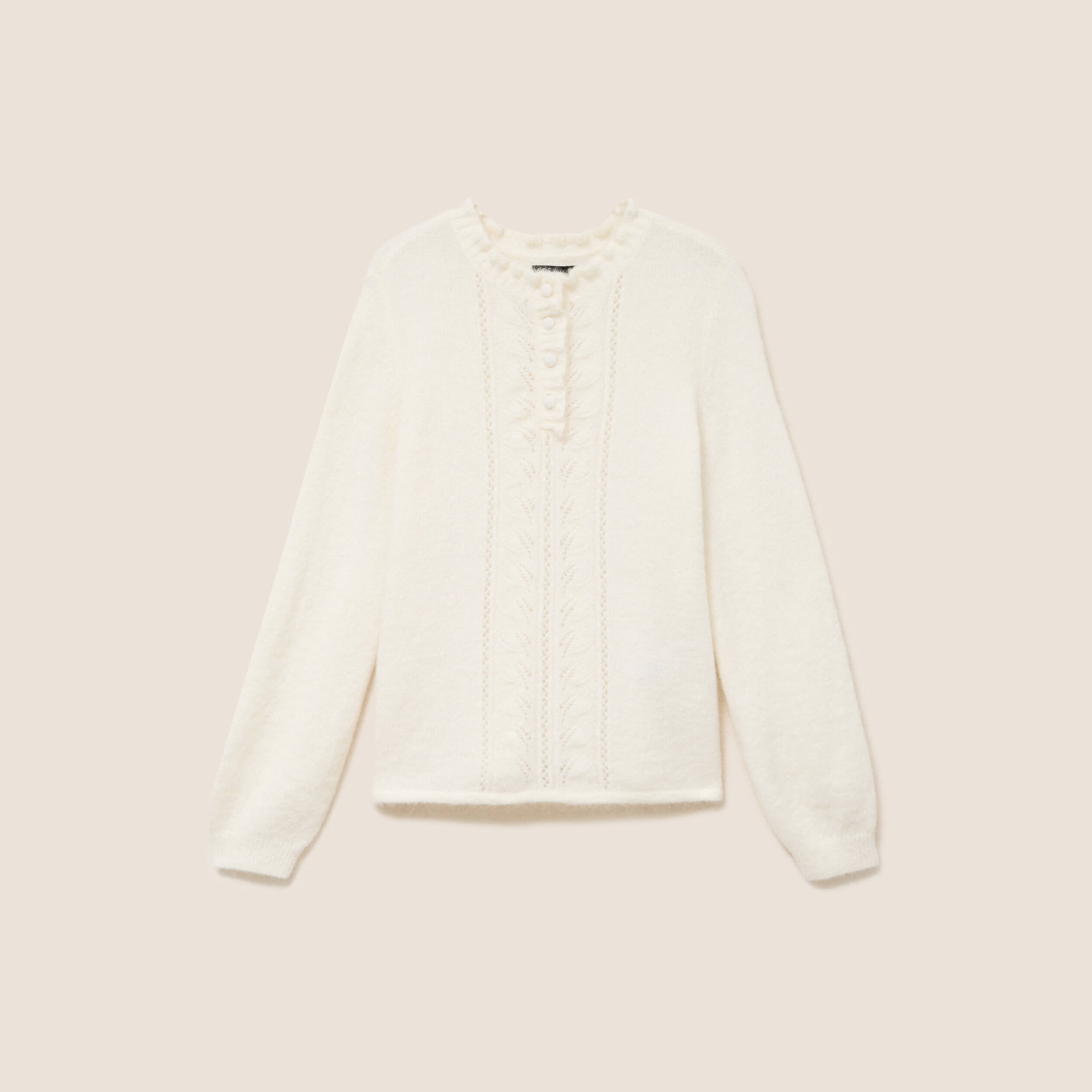 Pull col tunisien ecru femme