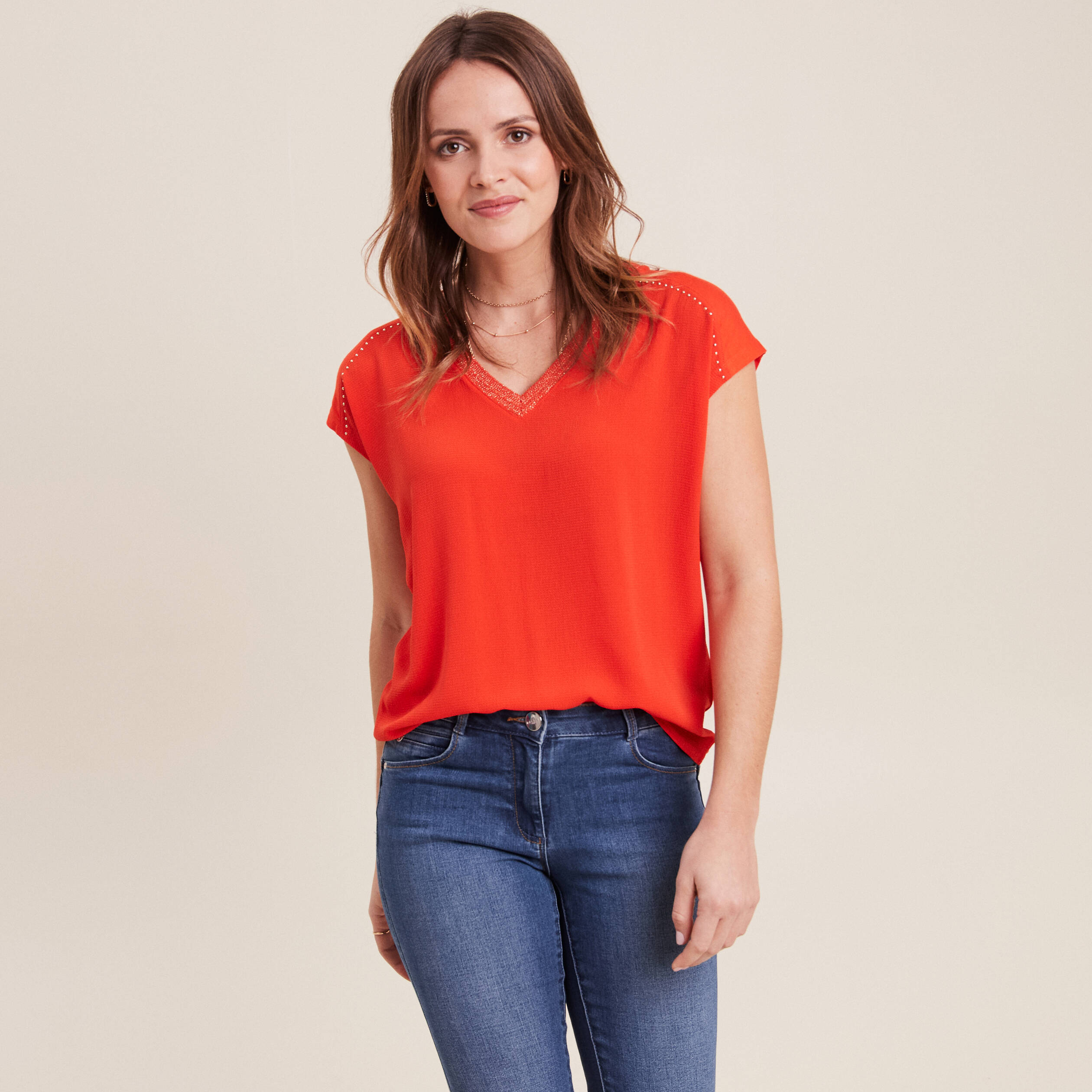 T-shirt manches courtes orange femme
