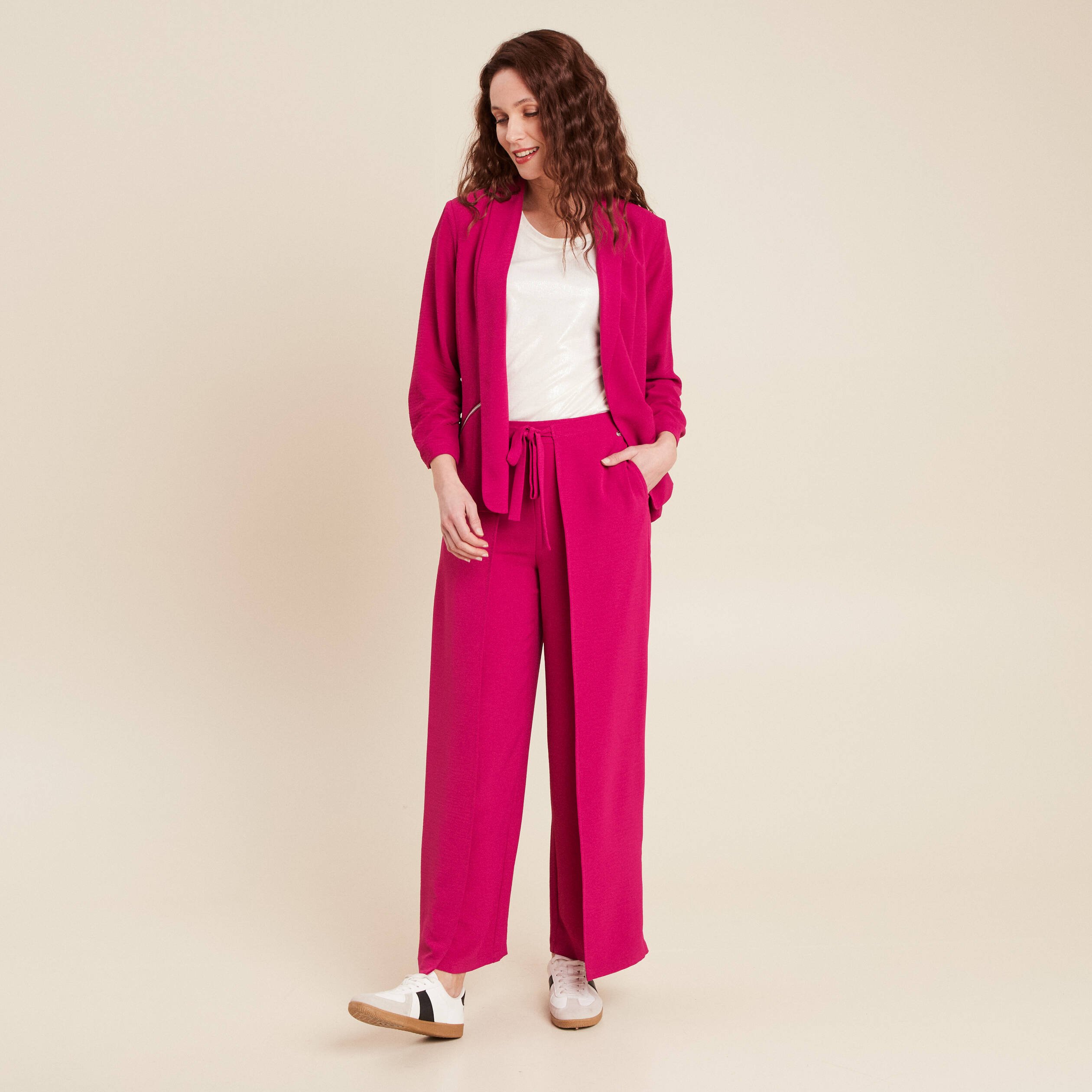 veste fluide col chale rose fushia femme Veste fluide col châle rose fushia femme