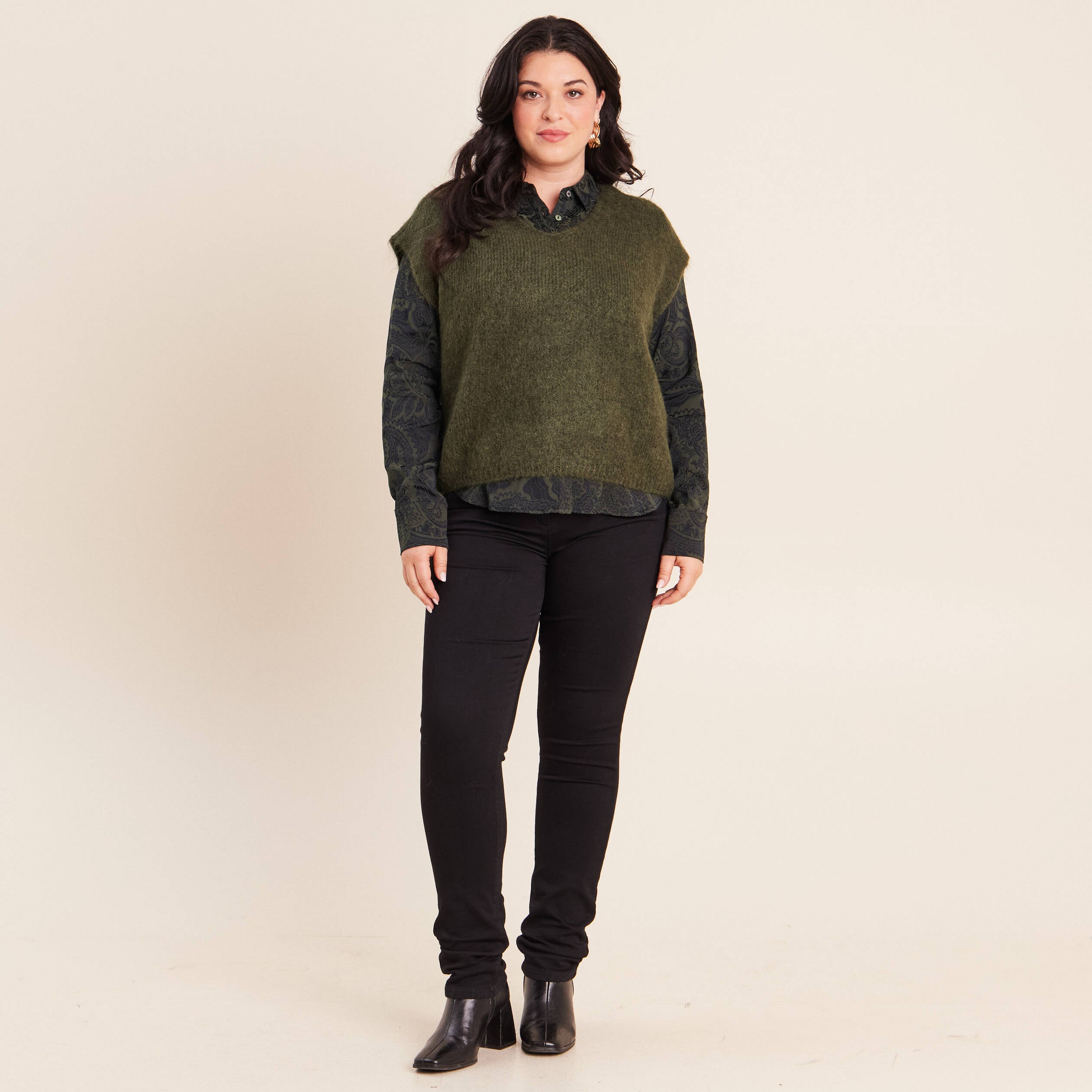 Pull sans manches vert kaki femme